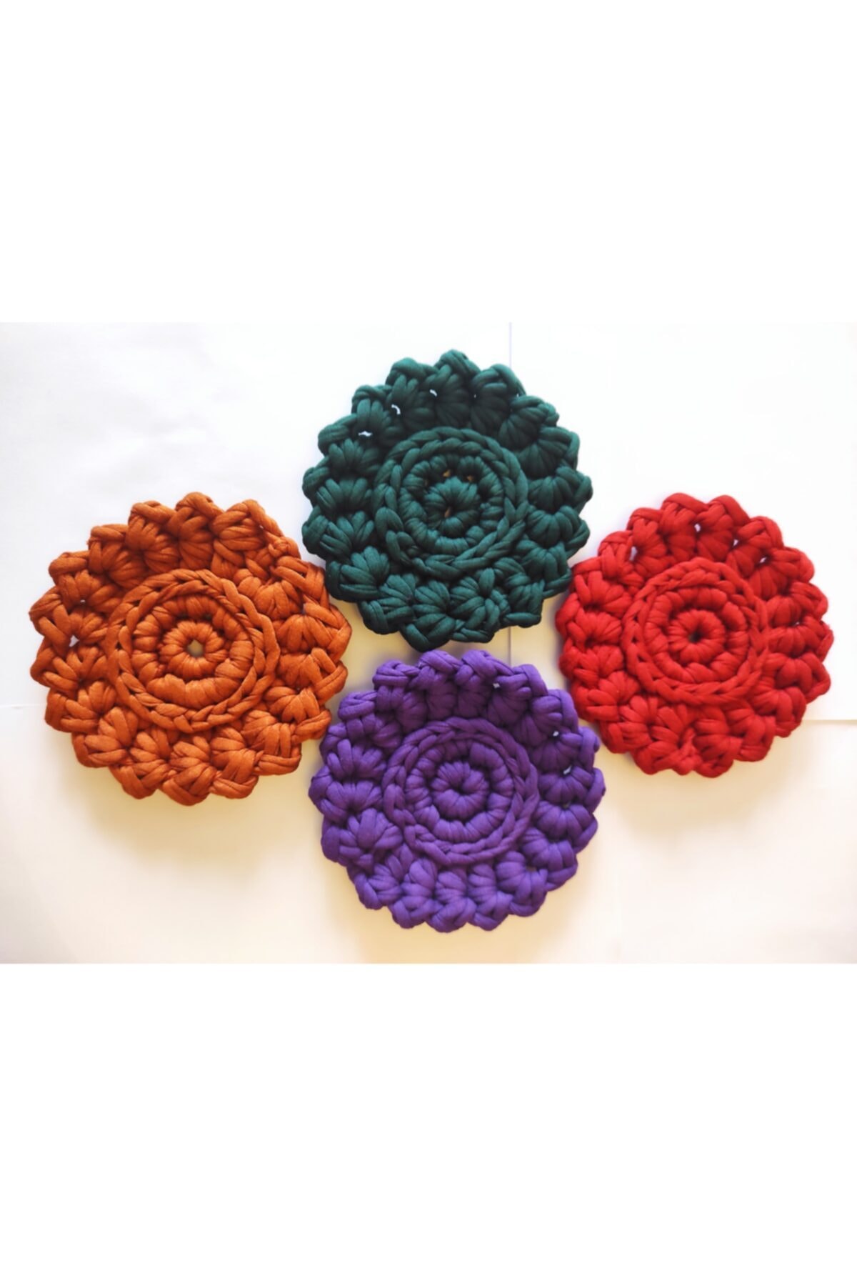 angora handmade El Örgüsü Bardak Altlığı 4 'lü Set Mum Altlığı Yıkanabilir Nihale Doğal Pamuk / Penye