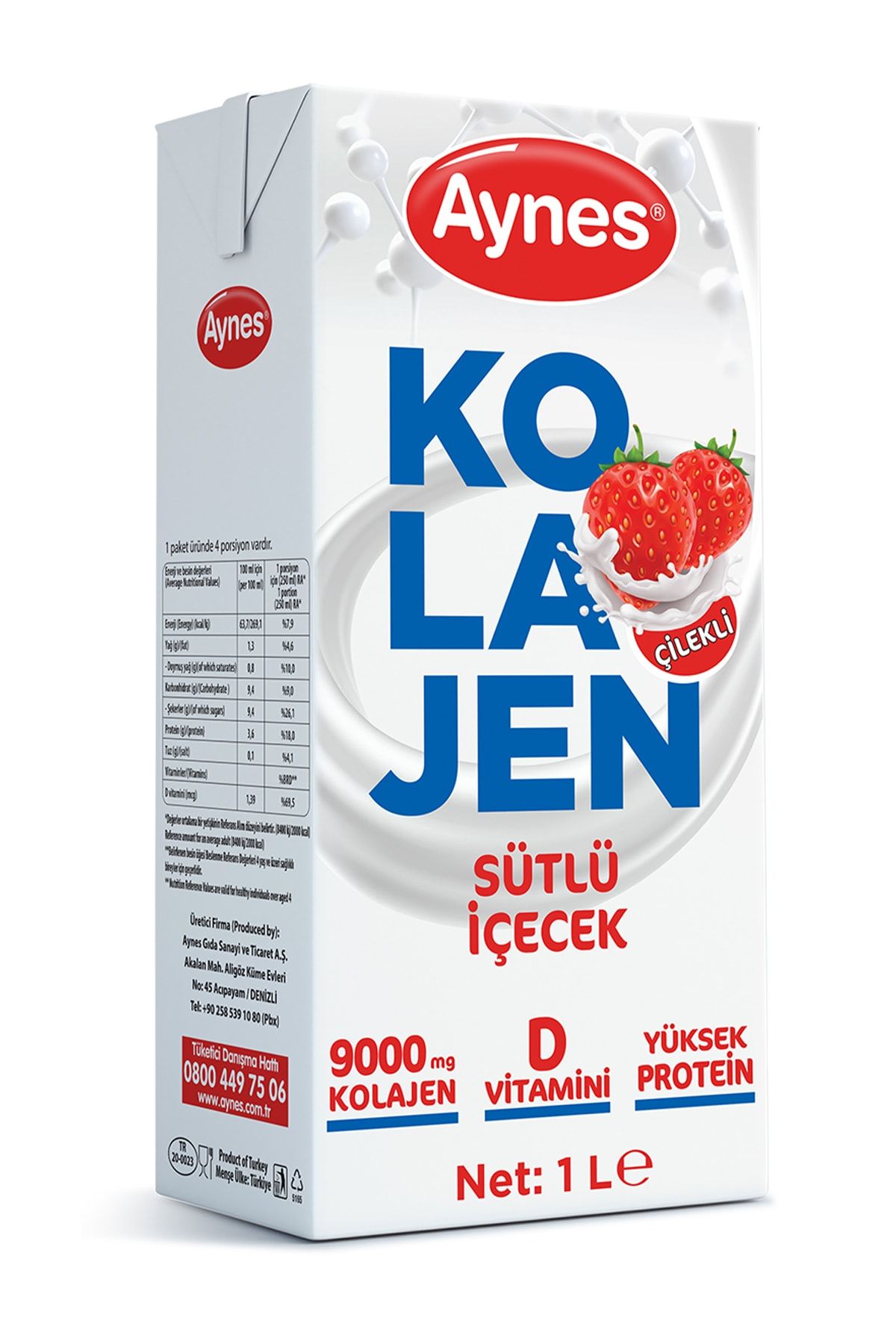 Aynes Kolajen Süt 1000 Ml Çilek