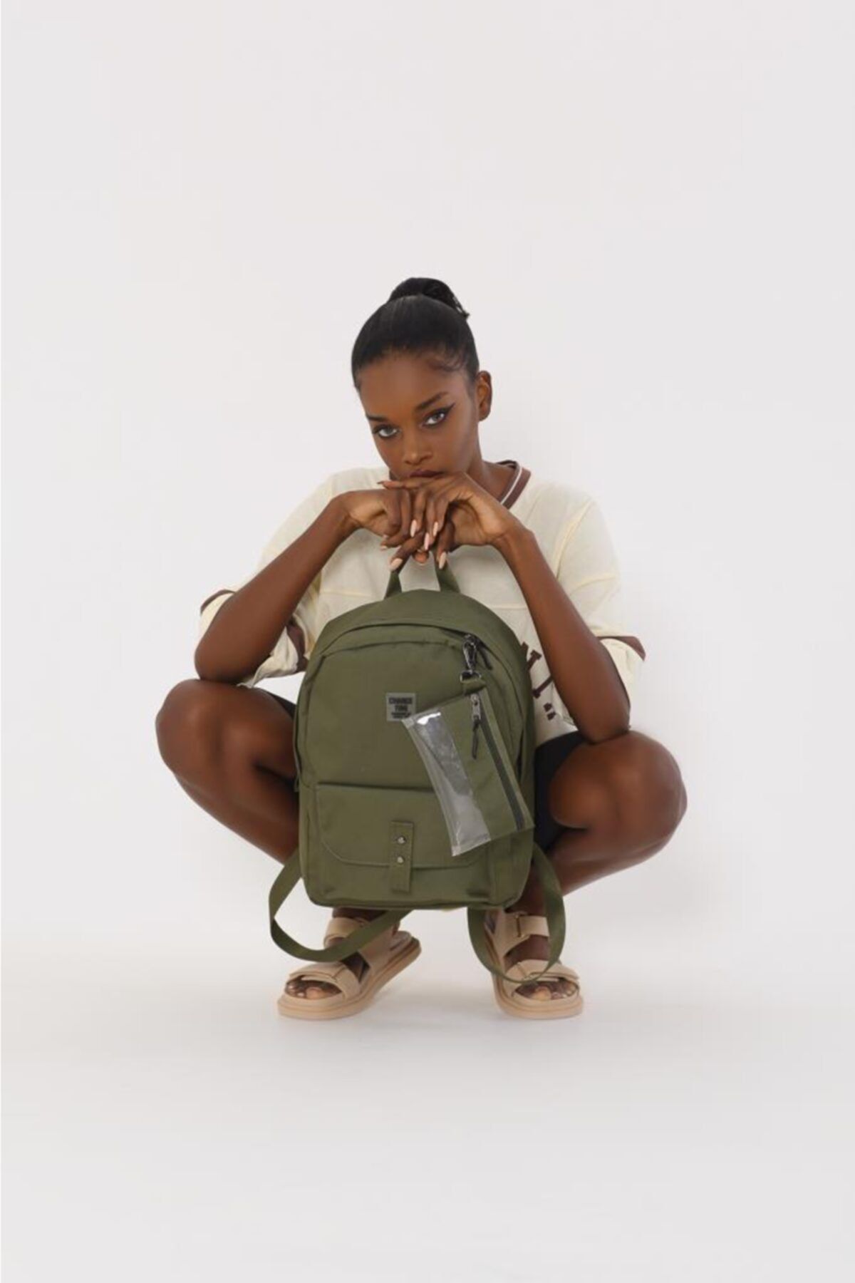 Shule Bags Unisex Önü Cepli Kalemlikli Sırt Çantası Evans Haki