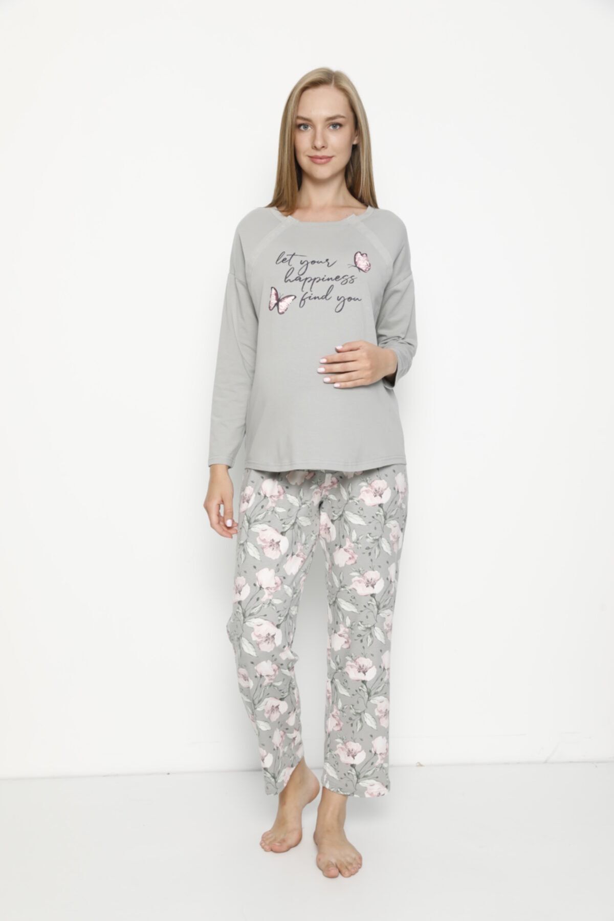 Angels Secret Desenli Kadın  Sabahlık Gecelik Kışlık Günlük Penye Lohusa Hamile Pijama Takımı