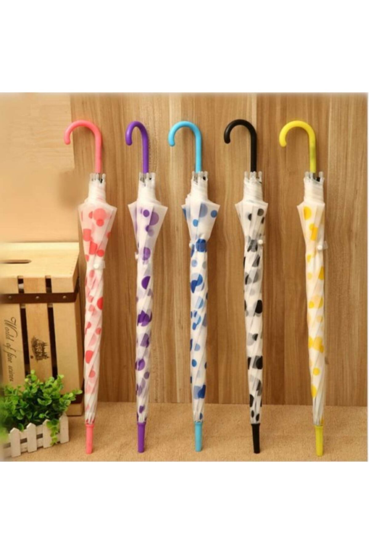 Aybars aksesuar Mat Şeffaf Sarı Puantiyeli Şemsiye