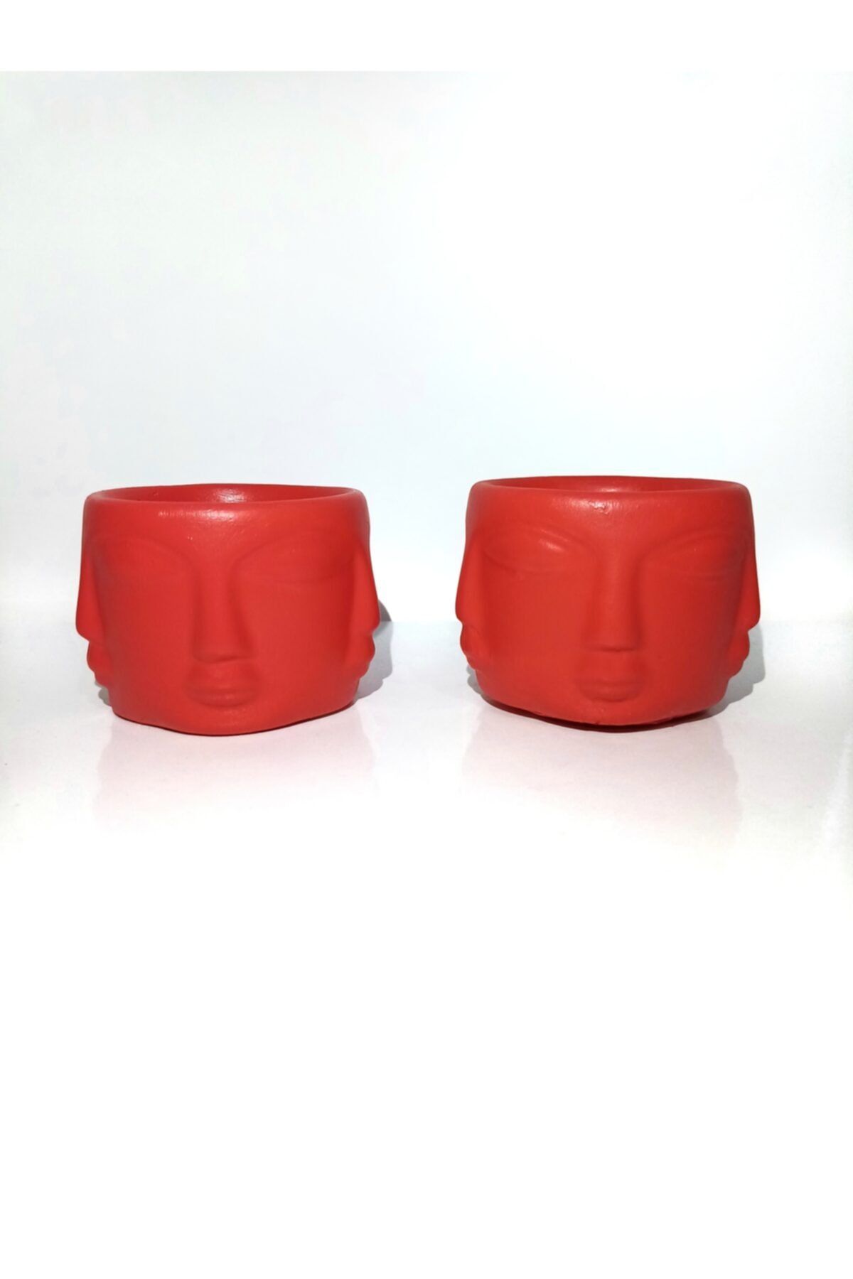 Mixed store Ikili Suratlı Dekoratif Alçı Saksı Kırmızı