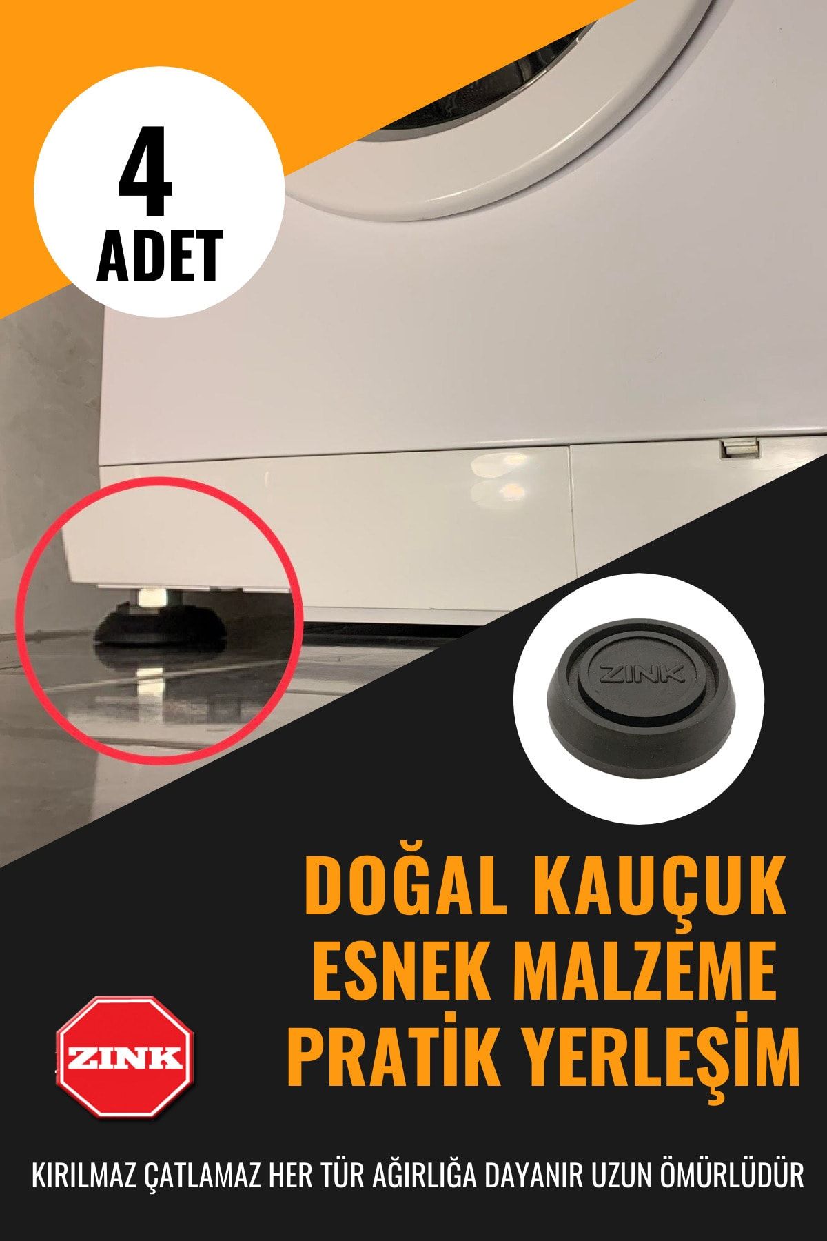 ZINK Çamaşır Makinesi vb. Beyaz Eşya Kaydırmaz Titreşim Önleyici Esnek Ayak Pabucu Stoper
