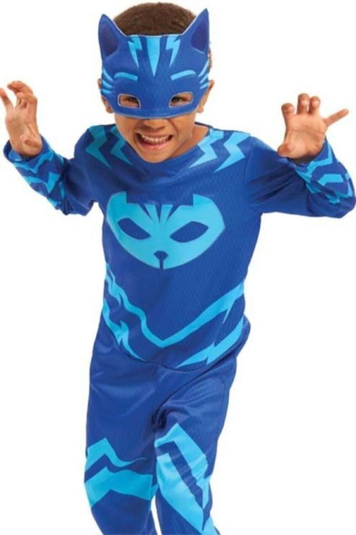mybebish Pj Mask-pijamaskeliler Kedi Çocuk Fermuarlı Kostümü Catboy Çocuk Kostümü