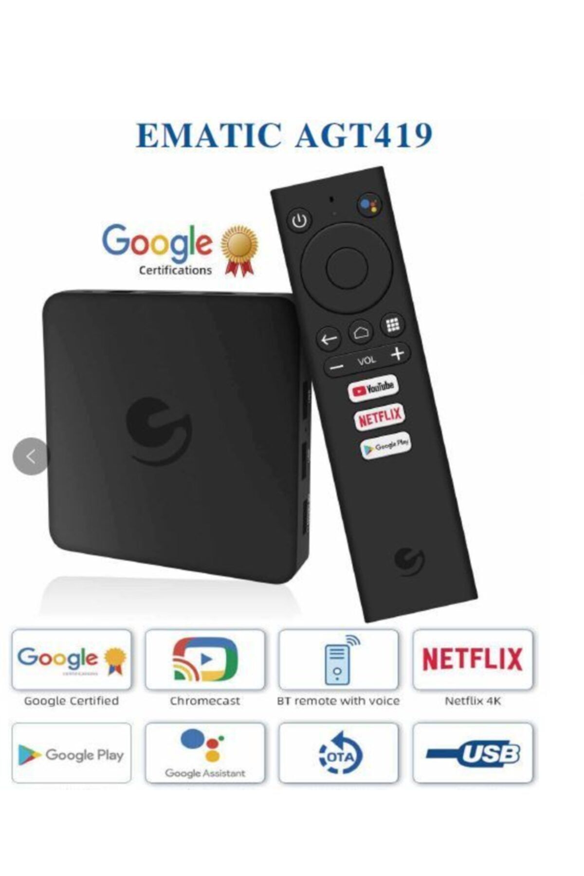 MERTER Ematıc Agt419 4k Ultra Hd Androıd Tv Box Netflıx Google Sertifikalı