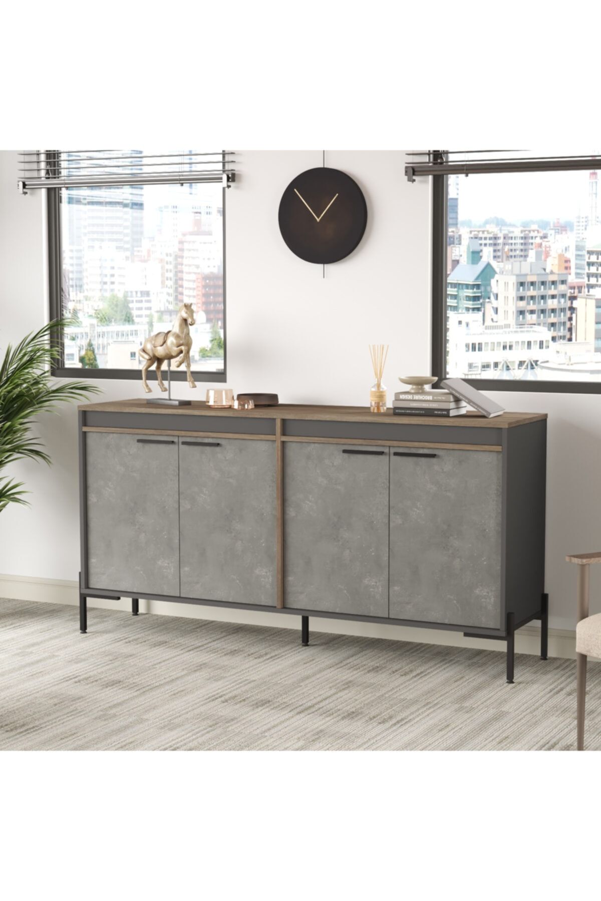 Robin Home Berlin E Ofis Konsol Klasör Dolabı Metal Ayaklı Kahve-beton-antrasit Vs5-cga