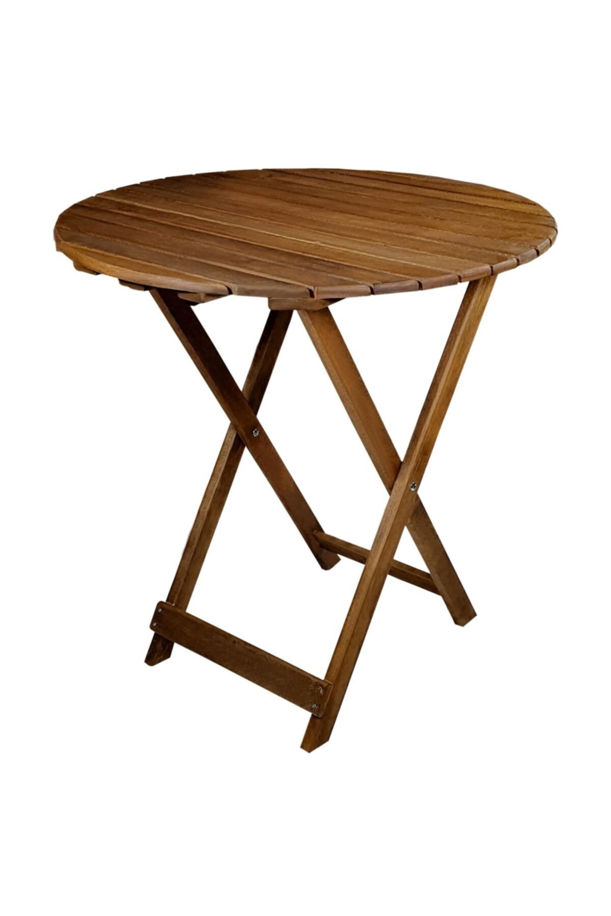 Bysay Vernikli Ahşap Katlanabilir Yuvarlak Bahçe Mutfak Balkon Teras Masası (ceviz)
