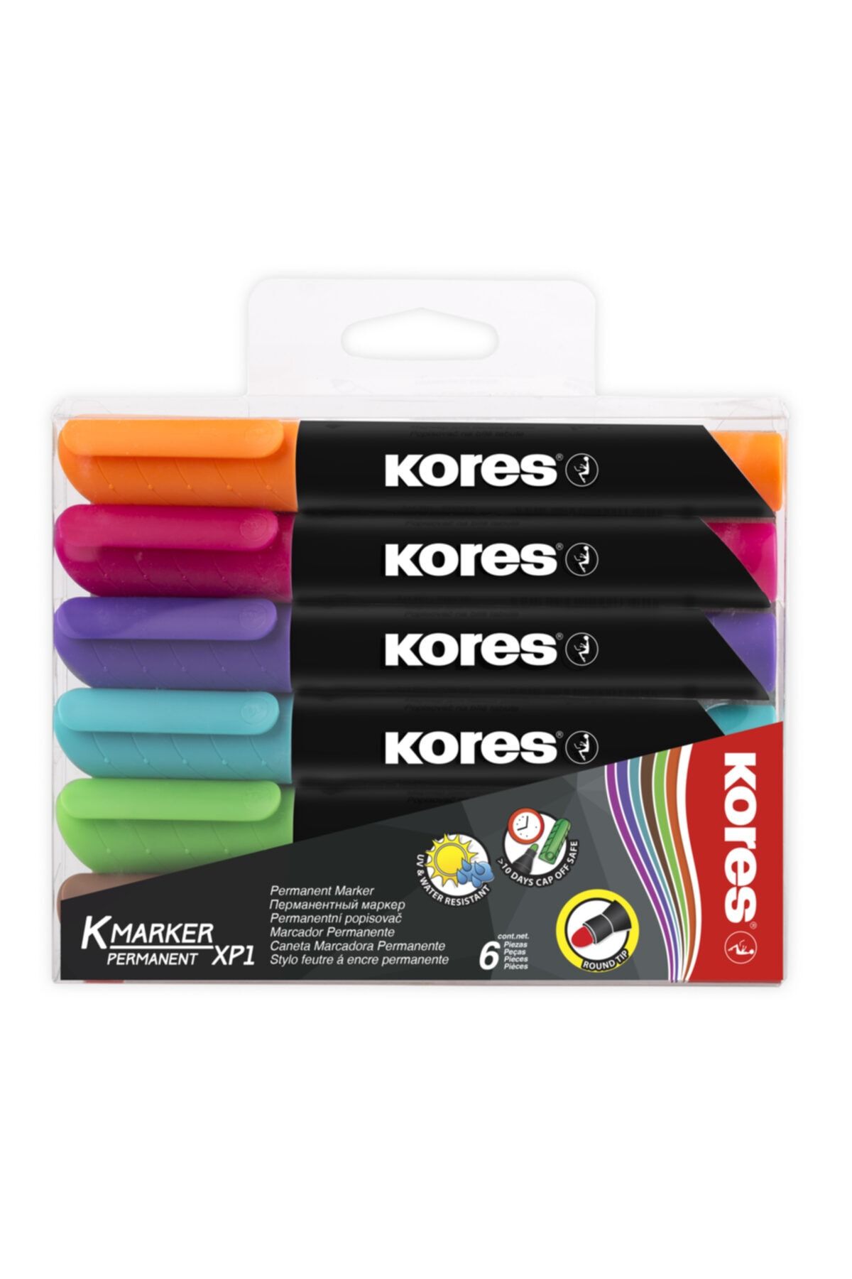 kores Tahta Kalemi Kalıcı Permanent Marker Round Tip 6 Renk
