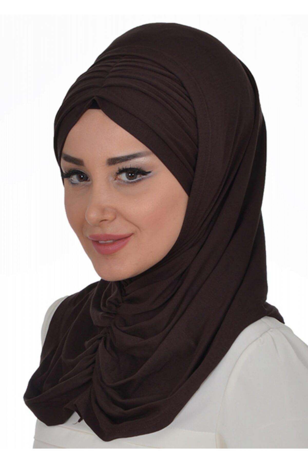 Biriz Moda Pileli Bone Fular Set Kahverengi