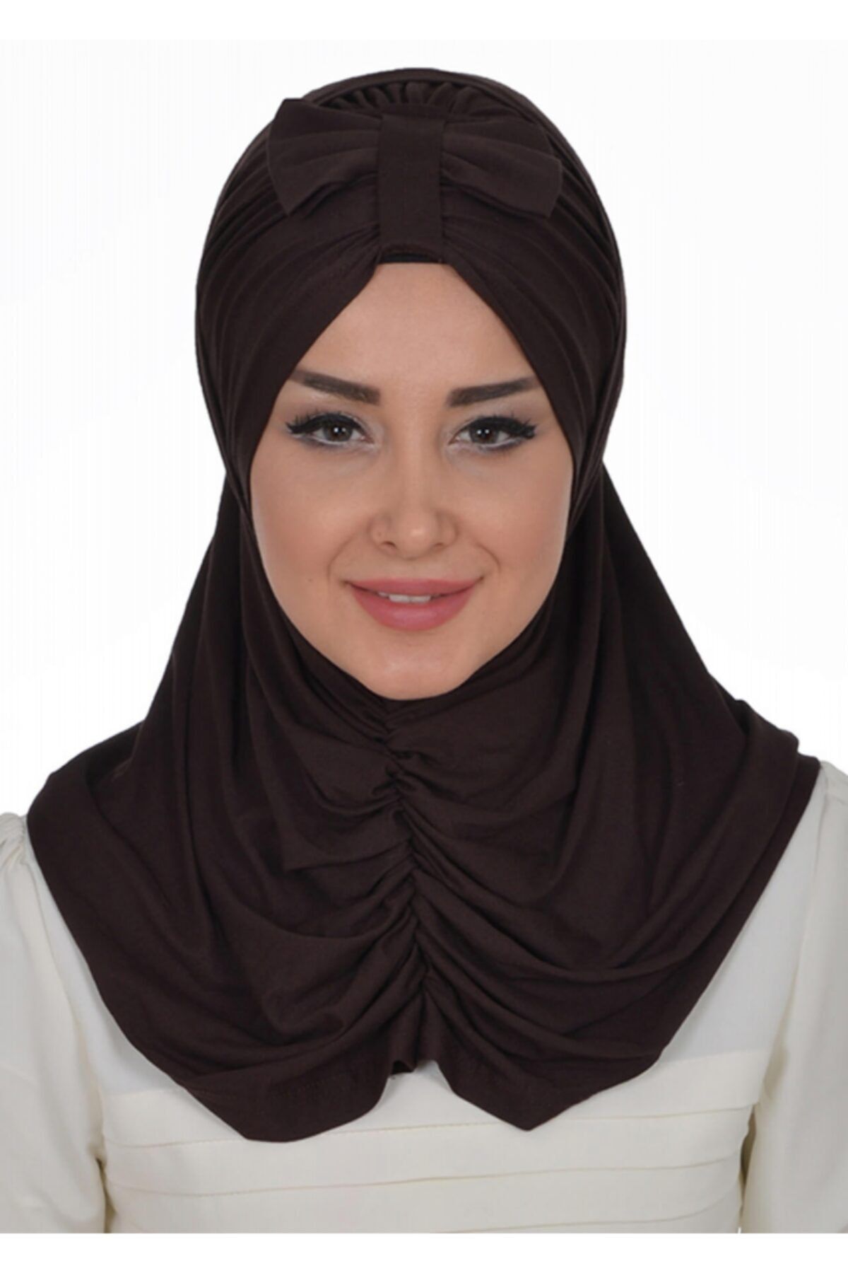 Biriz Moda Fiyonklu Bone Fular Set Kahverengi