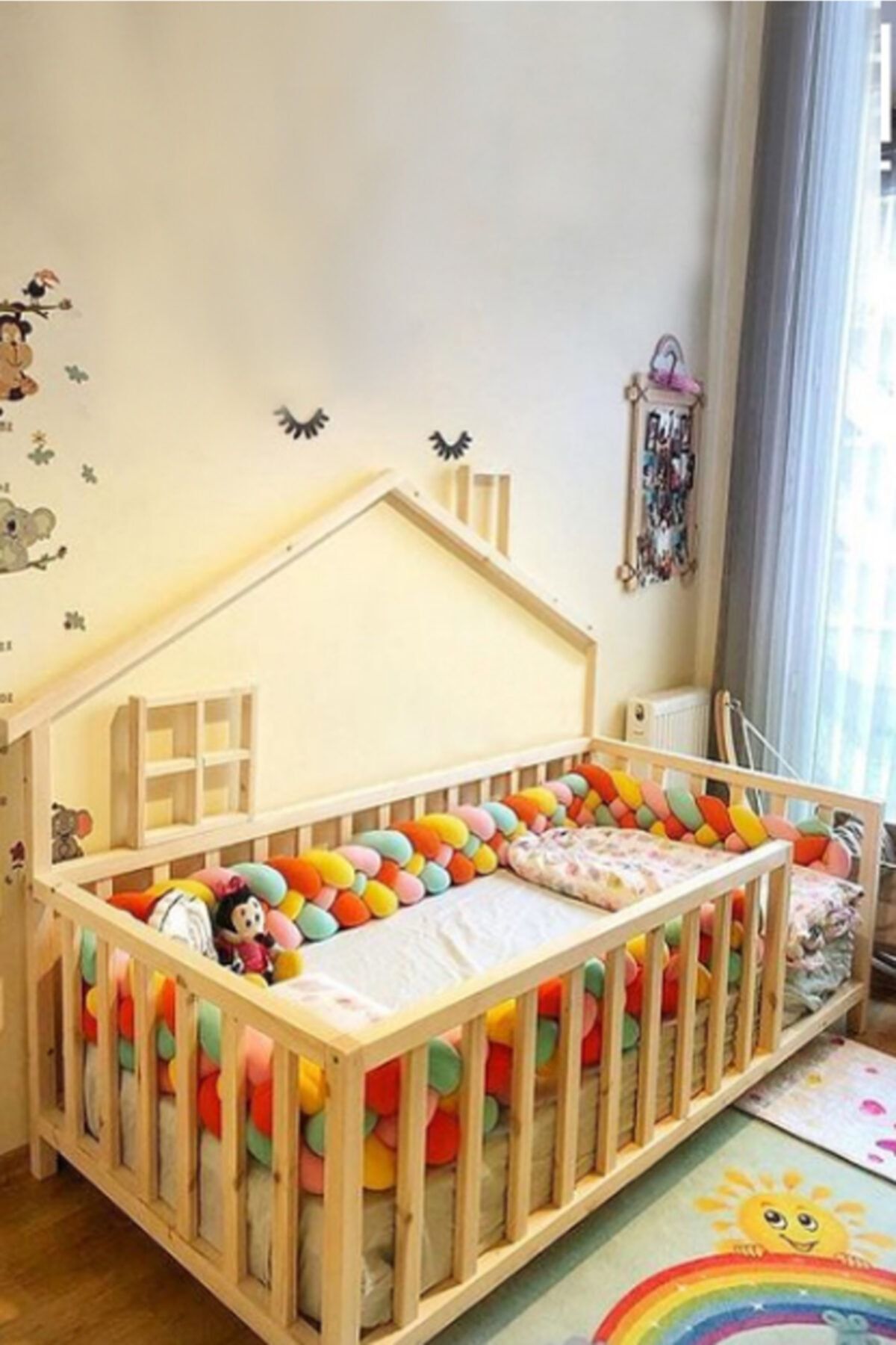 Loolpi Home Unisex Montessori Bebek ve Çocuk Karyolası Doğal Ahşap Yatak