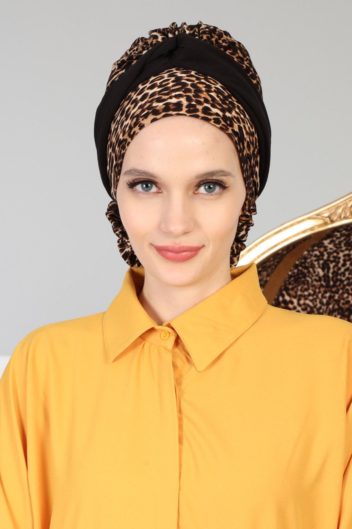 Biriz Moda Penye Bone Leopar Siyah