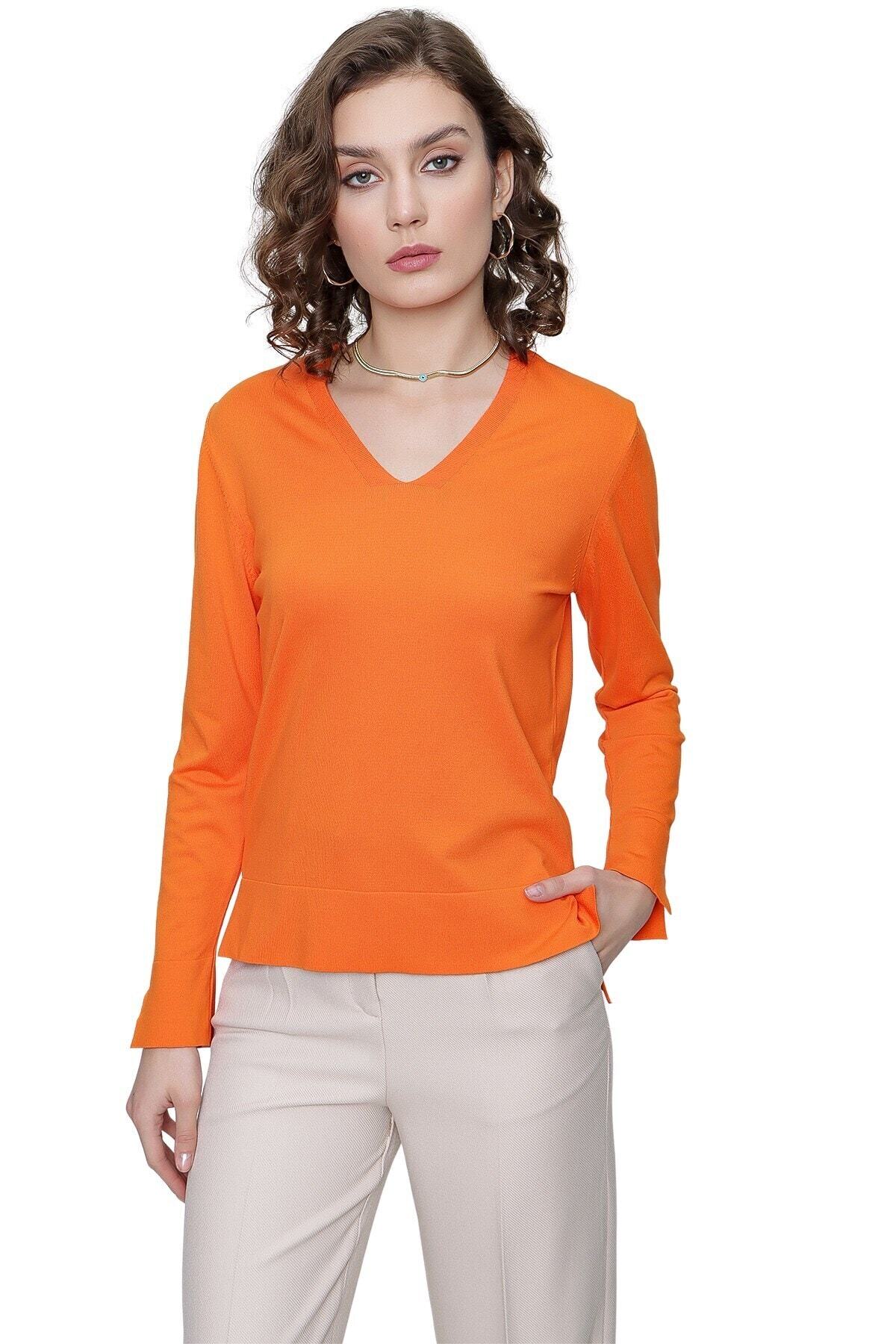 butikburuç Kadın Orange Yaka Fitilli Triko Bluz