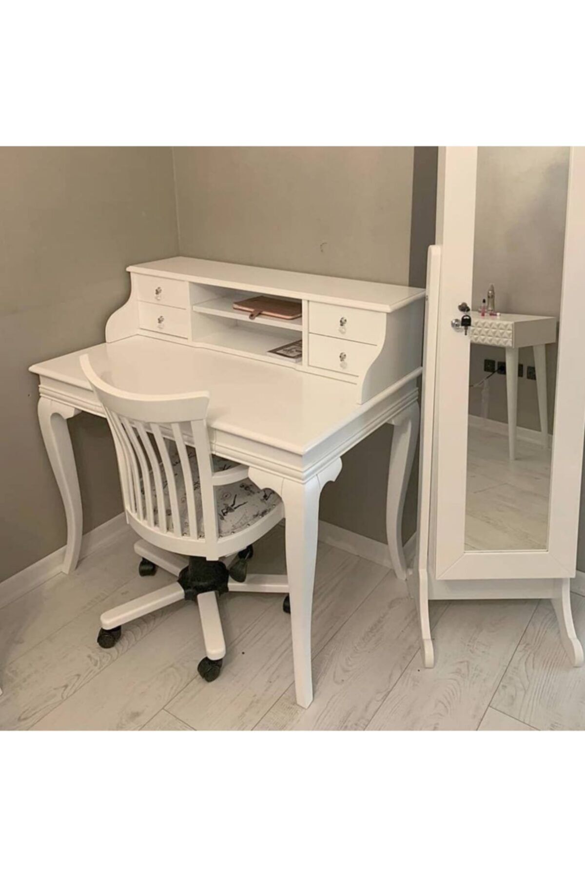 ROYS AHŞAP B5232 Beyaz 110 Luk Rustik Raflı Çalışma Masası