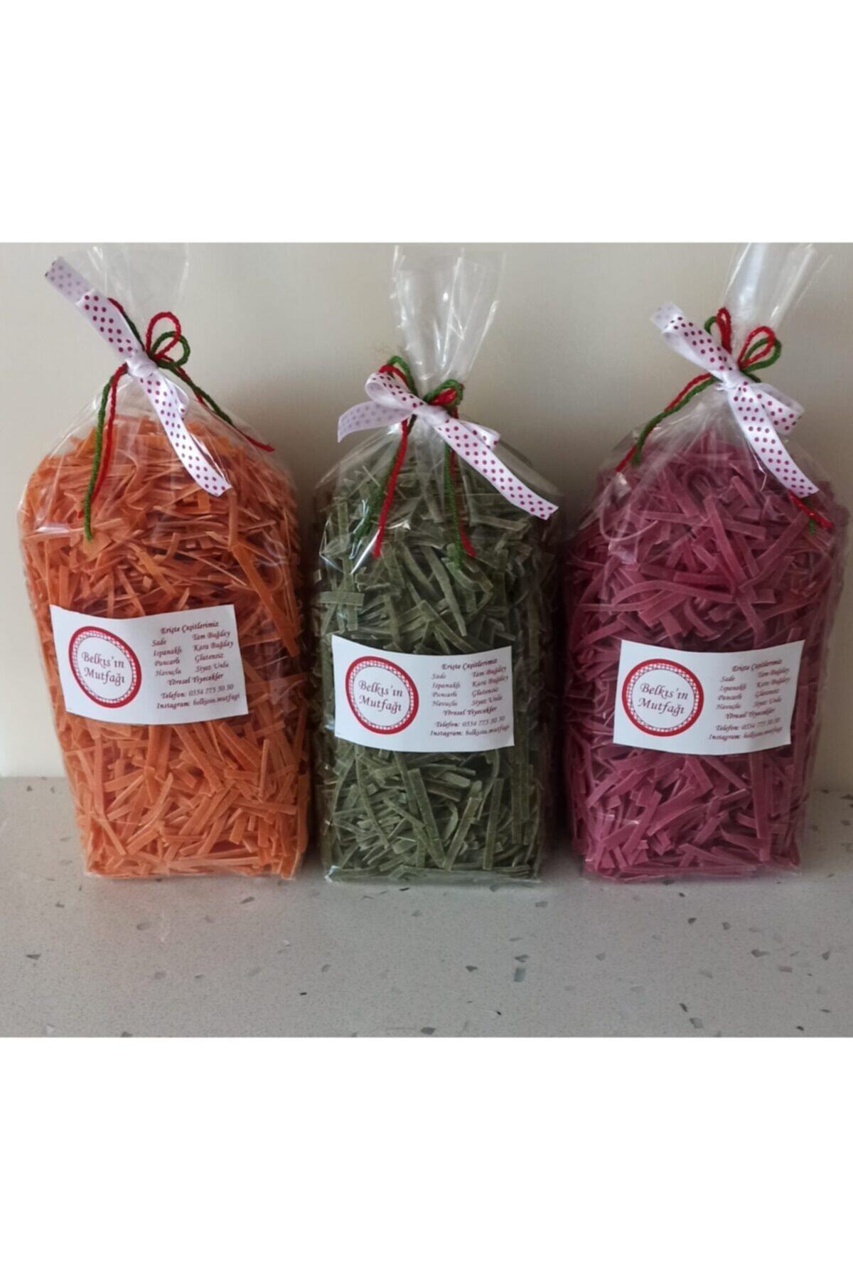 BELKISIN MUTFAĞI Doğal Ev Yapımı Domates-kapya Biber, Ispanak Ve Pancarlı Erişte (toplam 3 Kg)