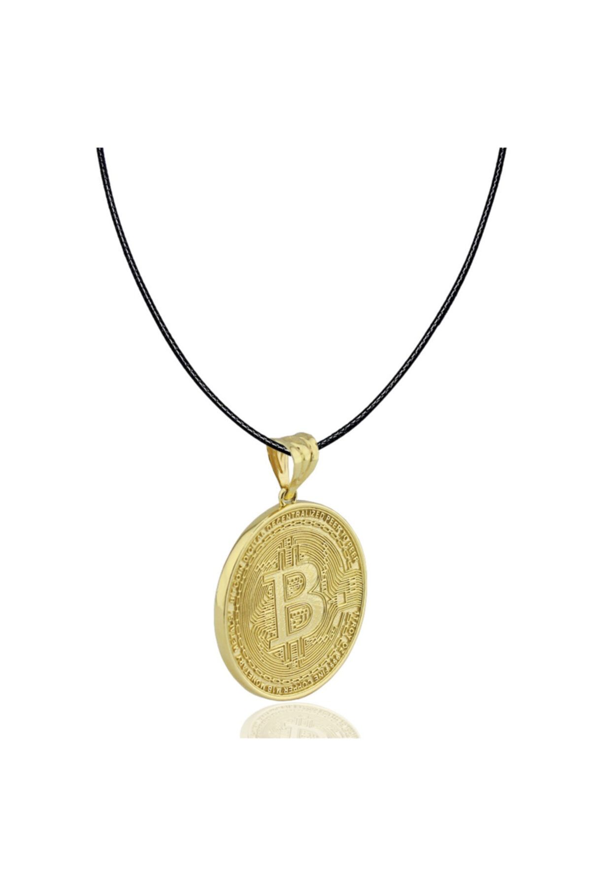 Kokulu Mücevher 14 Ayar Altın Kayışlı Bitcoin Model Kolye
