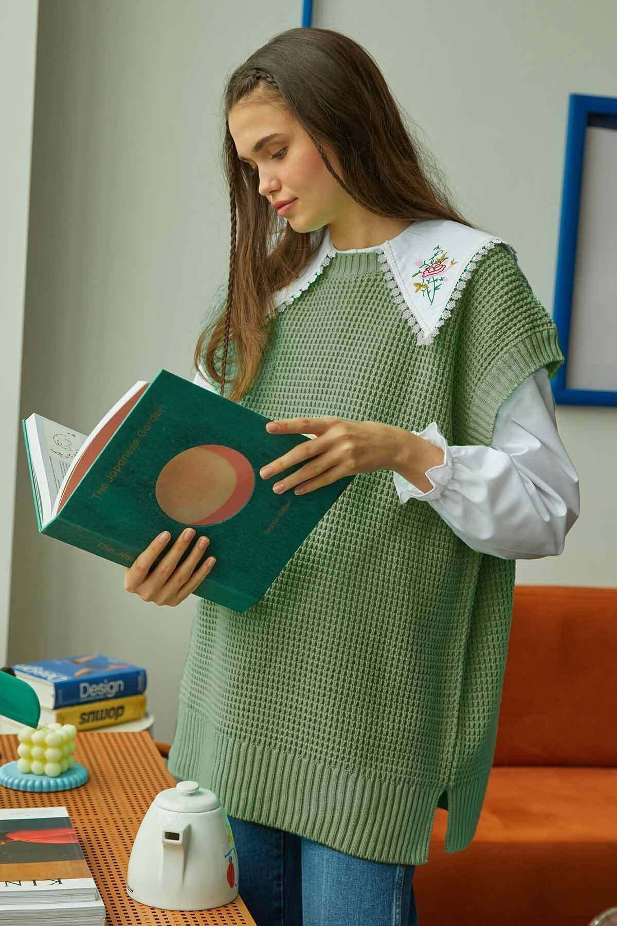 Hooopstore Selanik Örme Süveter - Mint Yeşili