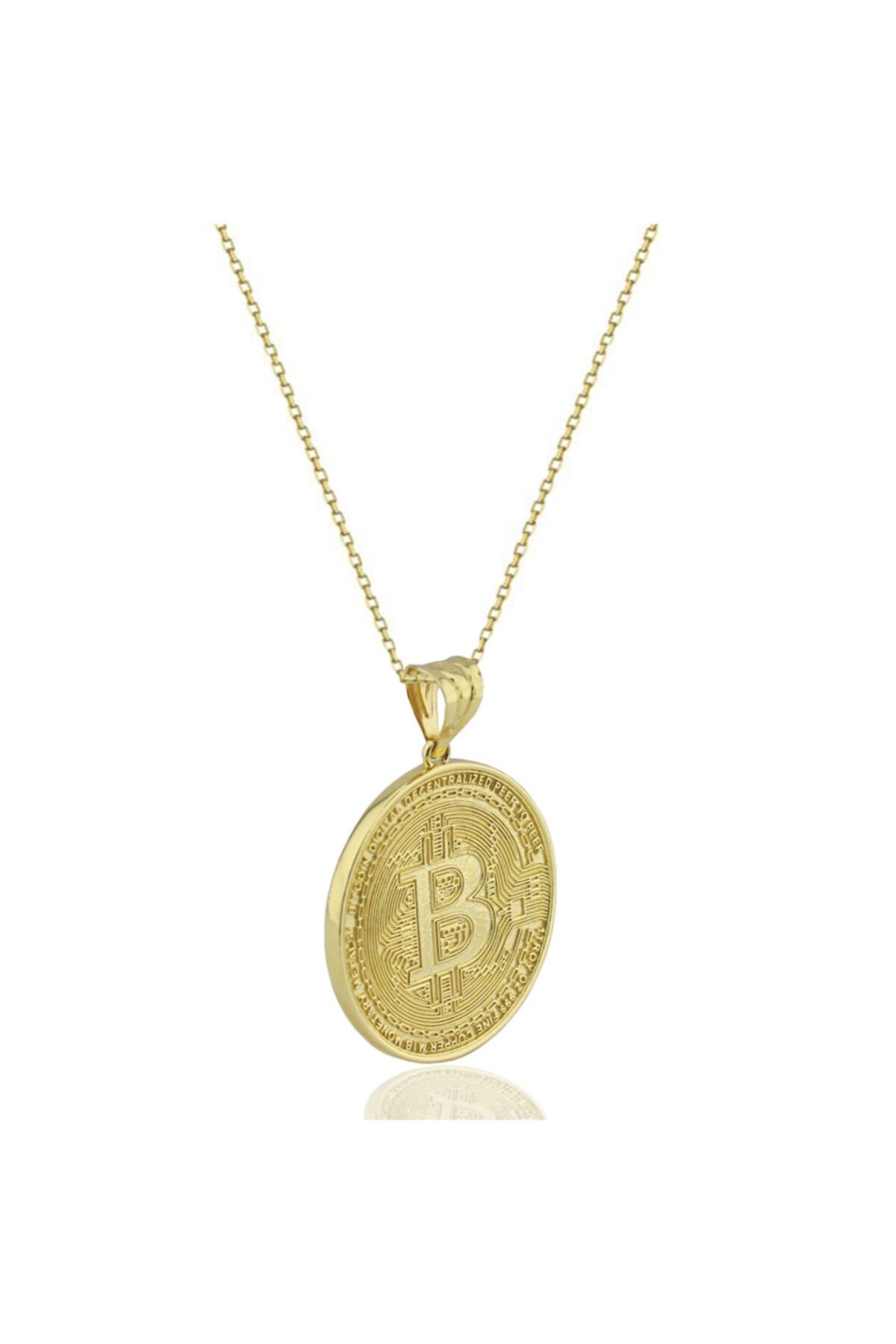Kokulu Mücevher 14 Ayar Altın Bitcoin Model Kolye