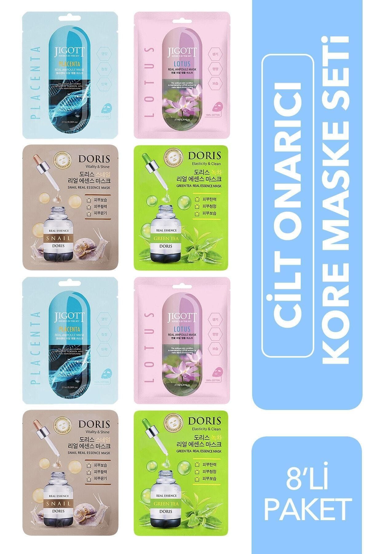 Jigott Cilt Onarıcı Kore Maske Seti 8'li Fırsat Paketi ( Placenta,lotus,snaıl,green Tea )