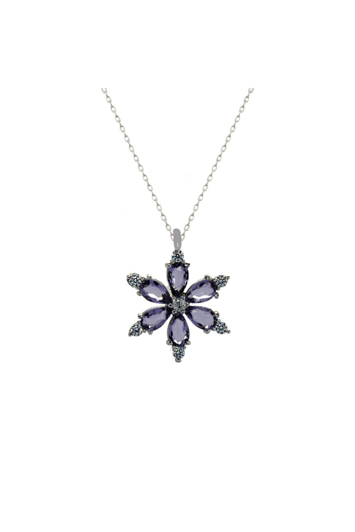 Alexander Atelier Lotus Çiçeği Kolye Ametist Taşlı Rodyum Kaplama 925 Silver