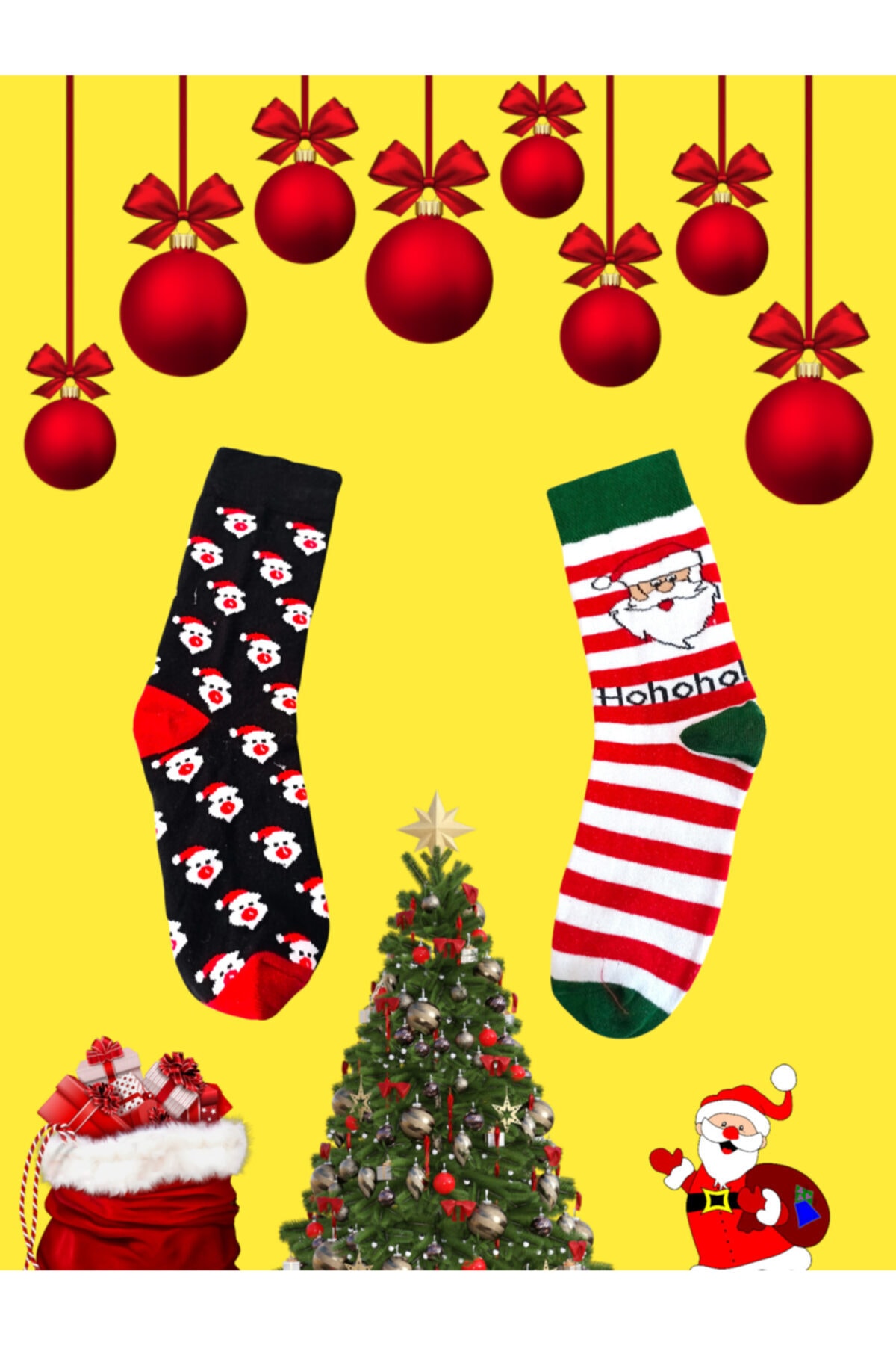 çorapkolik 2'li Unisex Pamuklu Yılbaşı Çorabı