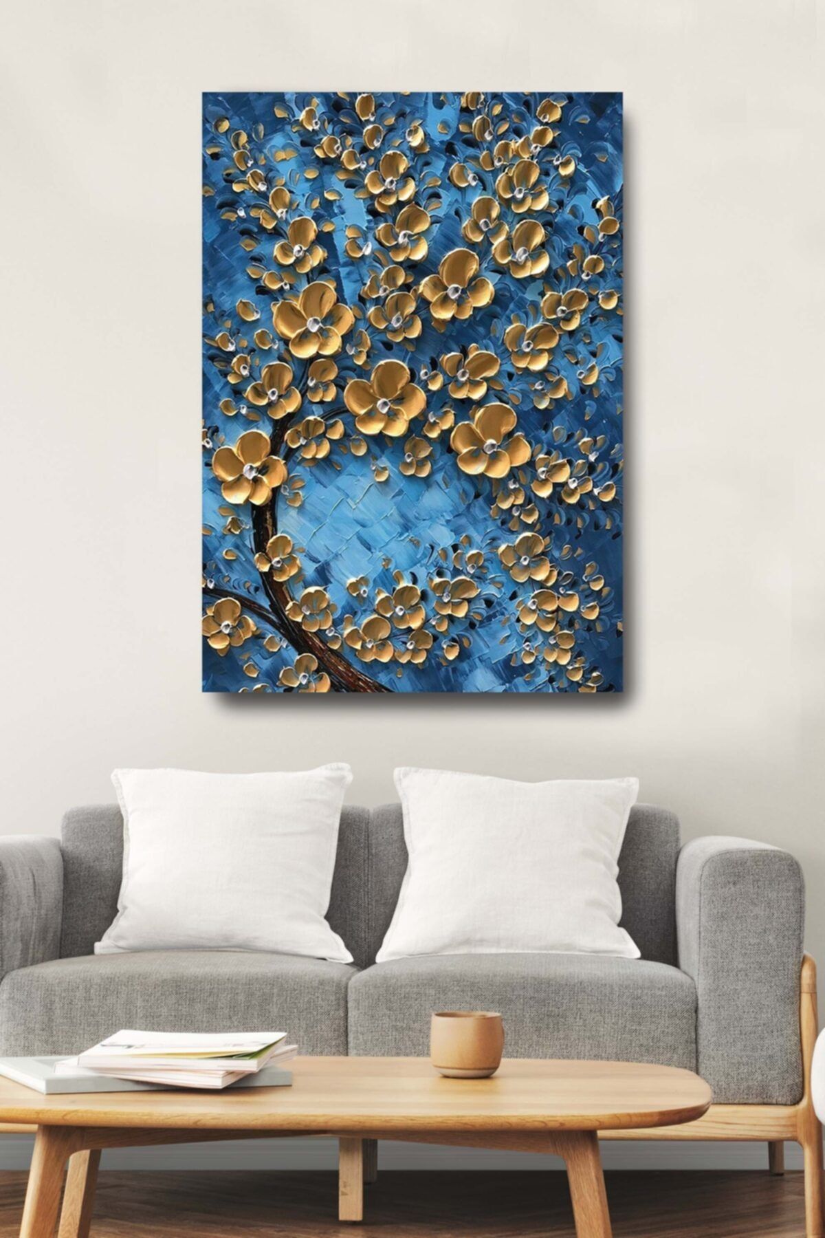 Sanat Tablo Sarı Çiçekler Dekoratif Kanvas Duvar Tablosu Ev Ofis Hediyelik Tablo