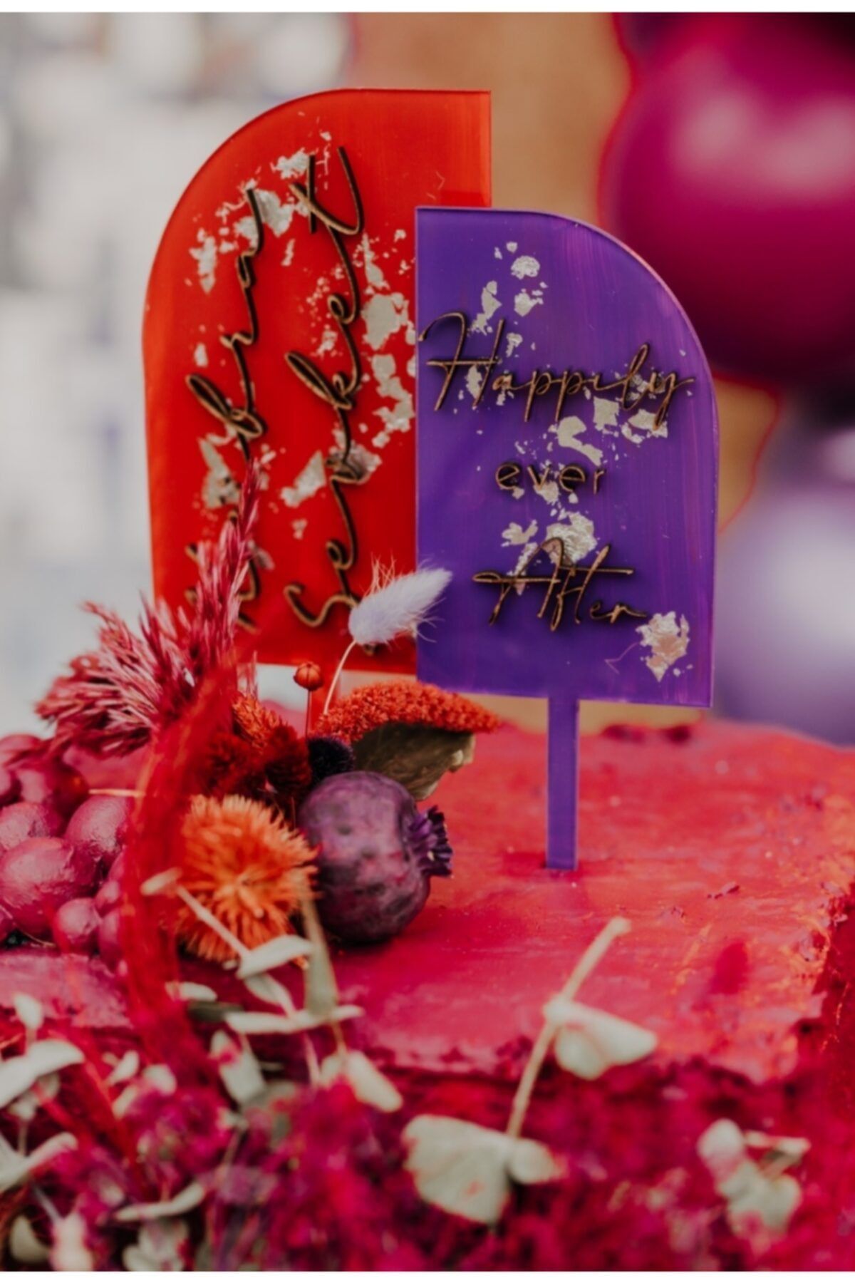 T&T MARPESİA CONCEPT İkili Pleksi Happily Ever After Yazılı Pasta Süsü