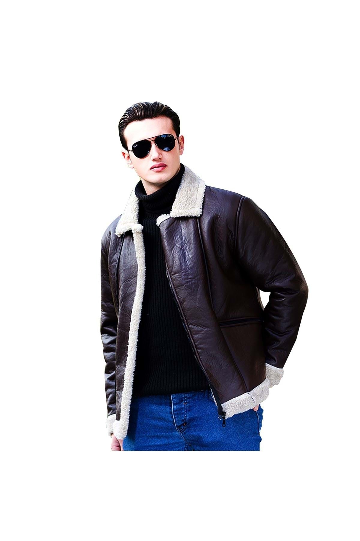 Exve Exclusive Kahverengi Suni Deri Içi Tam Kürklü Warm Erkek Kaban Kışlık Mont