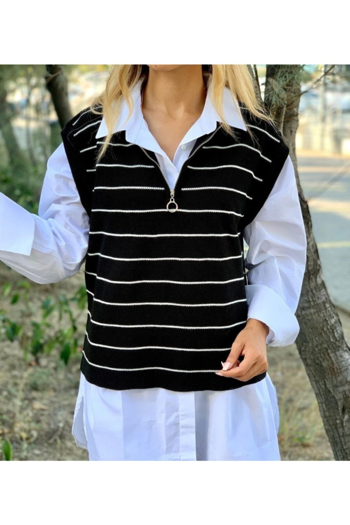 yepp Fermuarlı Çizgili Süveter