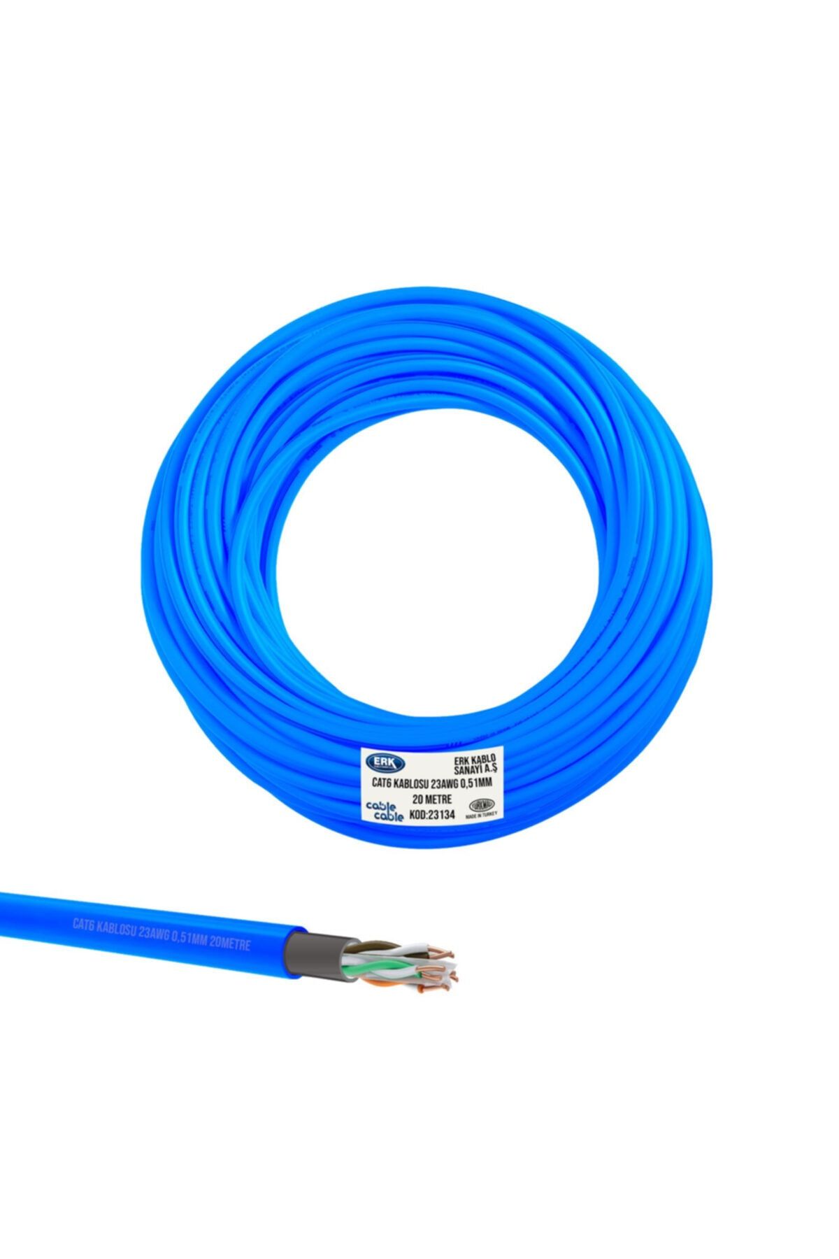 POLAXTOR Cat6 Kablo Dış Mekan 23awg 0.51mm 20mt Mavi Erk Yerli