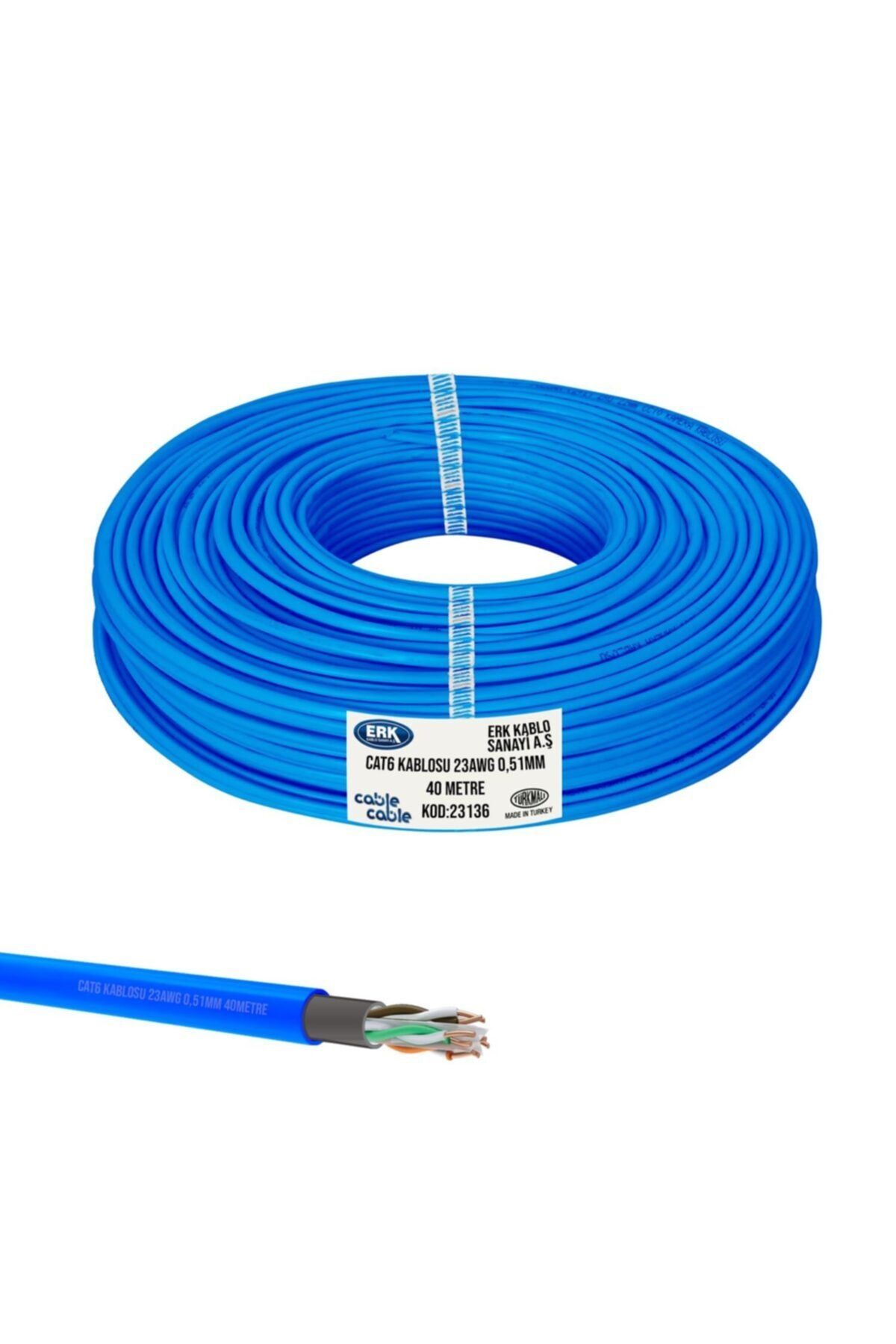 POLAXTOR Cat6 Kablo Dış Mekan 23awg 0.51mm 40mt Mavi Erk Yerli