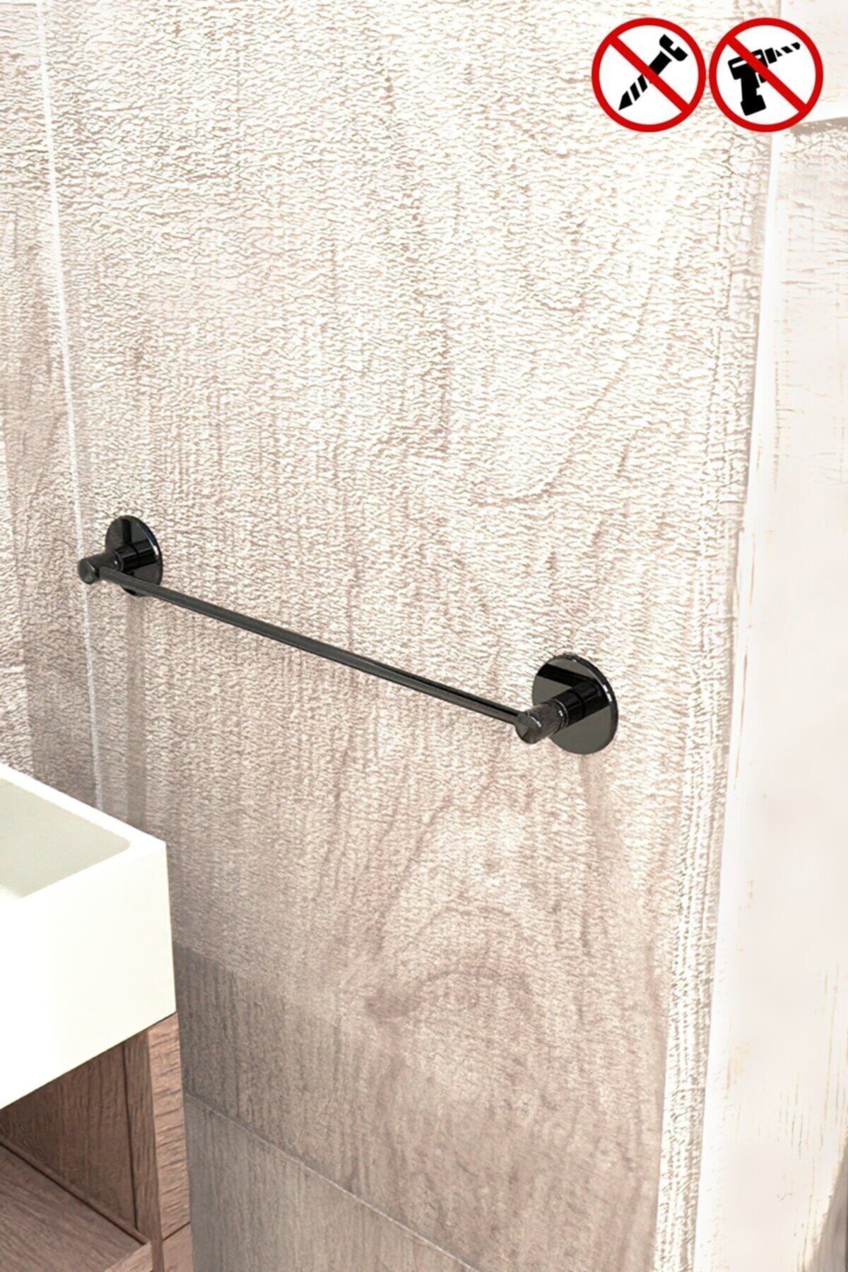 LarinHome Yapışkanlı Siyah Ekonomik Uzun Havluluk, Banyo Havlu Askıs
