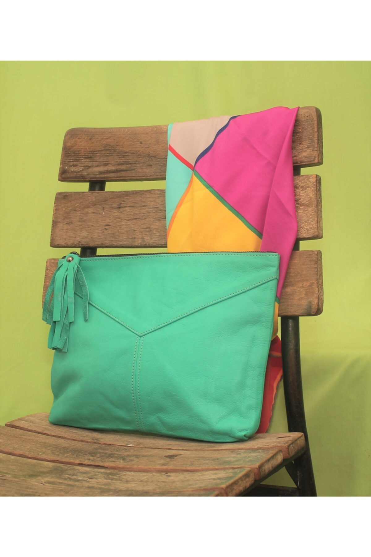 pionoi Aşk Mektubu Clutch Hakiki Deri Yeşil