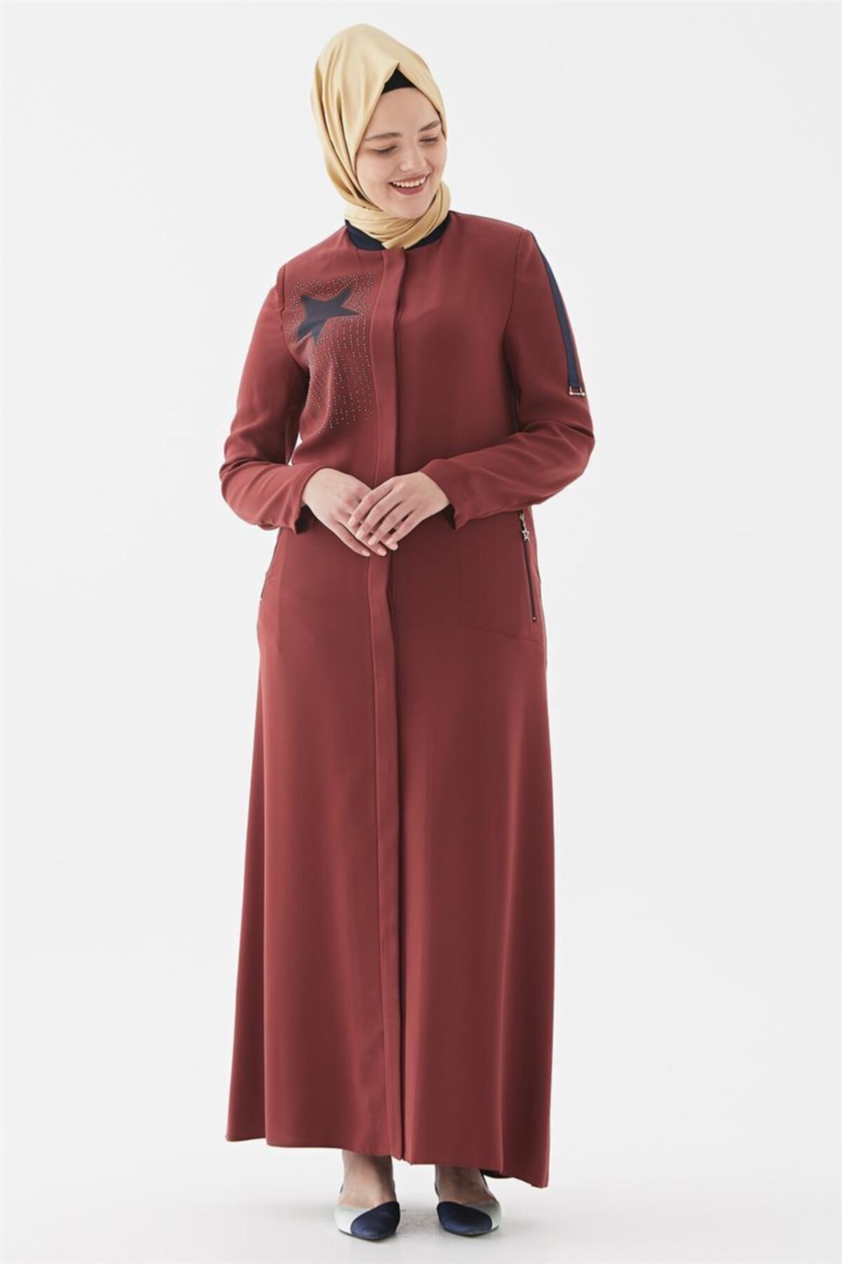 Vivencia Yıldız Baskılı Mercan Pardesü