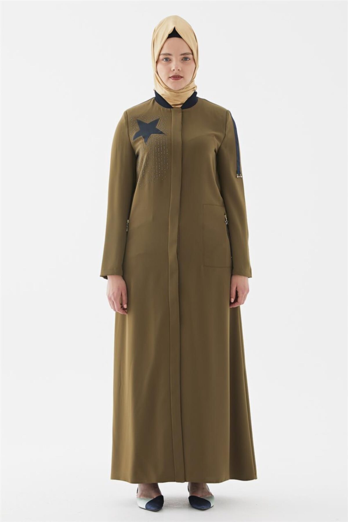 Vivencia Yıldız Baskılı Haki Pardesü