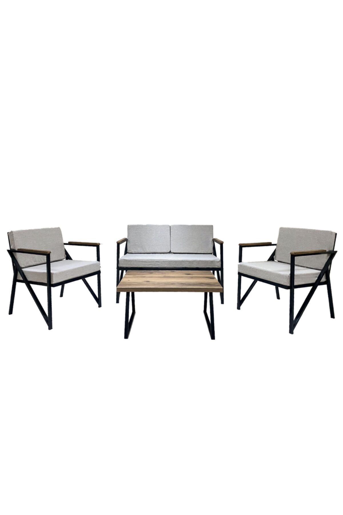 Emma Concept Fourseasons Balkon, Bahçe, Cafe - Metal Kanepe Koltuk Takımı - 2+1+1 Tek Renk Krem