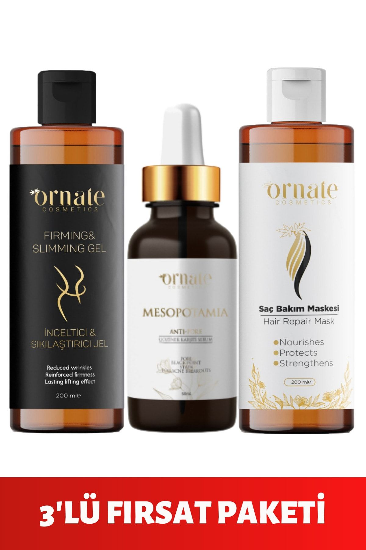 ORNATE COSMETICS Saç Maskesi, Sıkılaştırıcı Krem, Mezopotamya Serum Seti 3'lü Fırsat