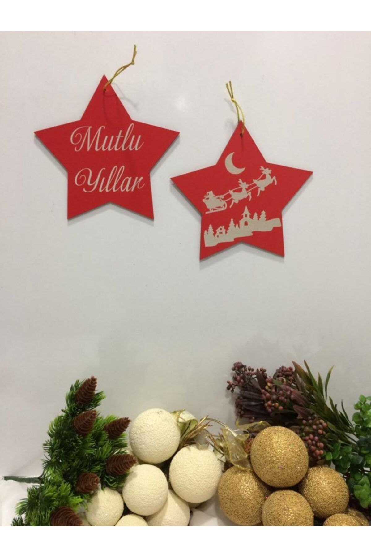 Beyaz Gelincik Tasarım Ahşap Yılbaşı Çam Ağacı Süsü Yılbaşı Kapı Ve Oda Süsü Yıldız Geyik Noel Baba Temalı (1 Adet)