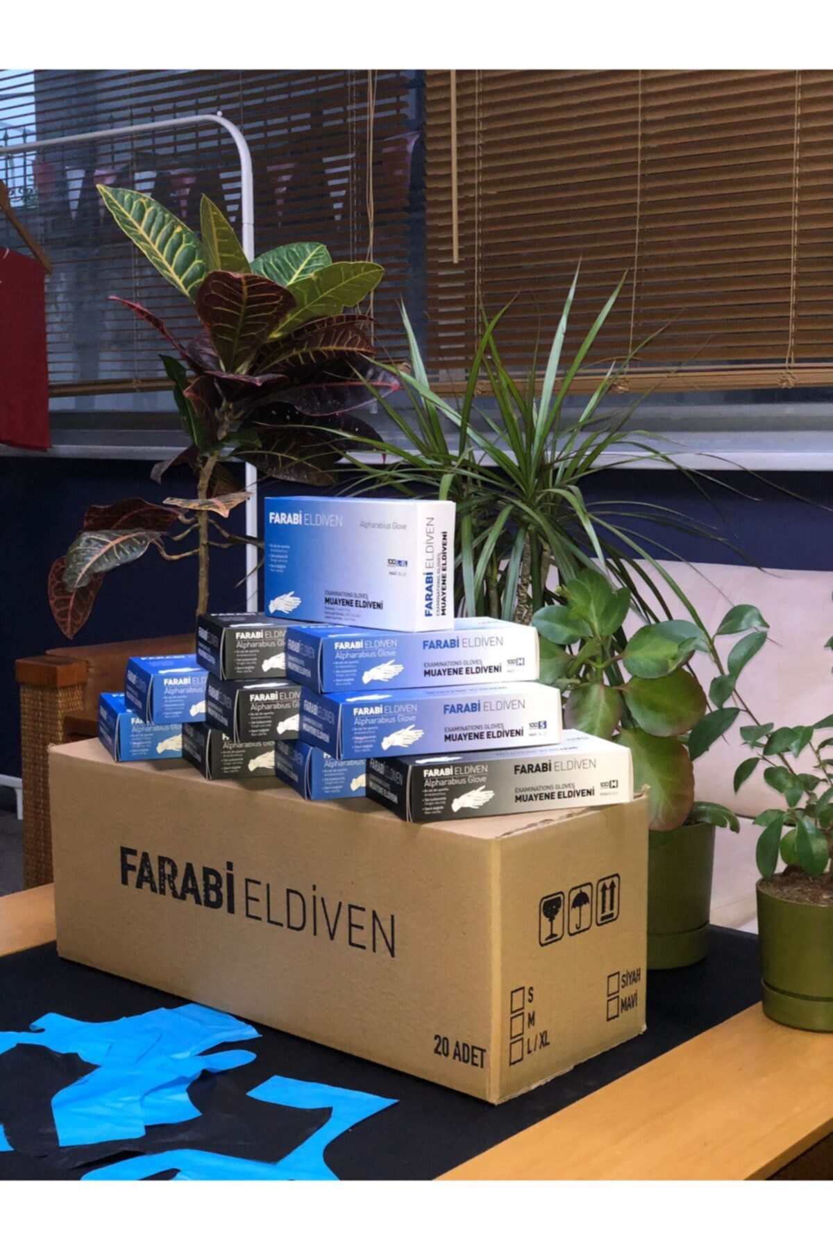 FARABİ ELDİVEN M Beden Koli Tpe/pe Pudrasız Tek Kullanımlık Mavi Elastik Eldiven 100*20 Adet