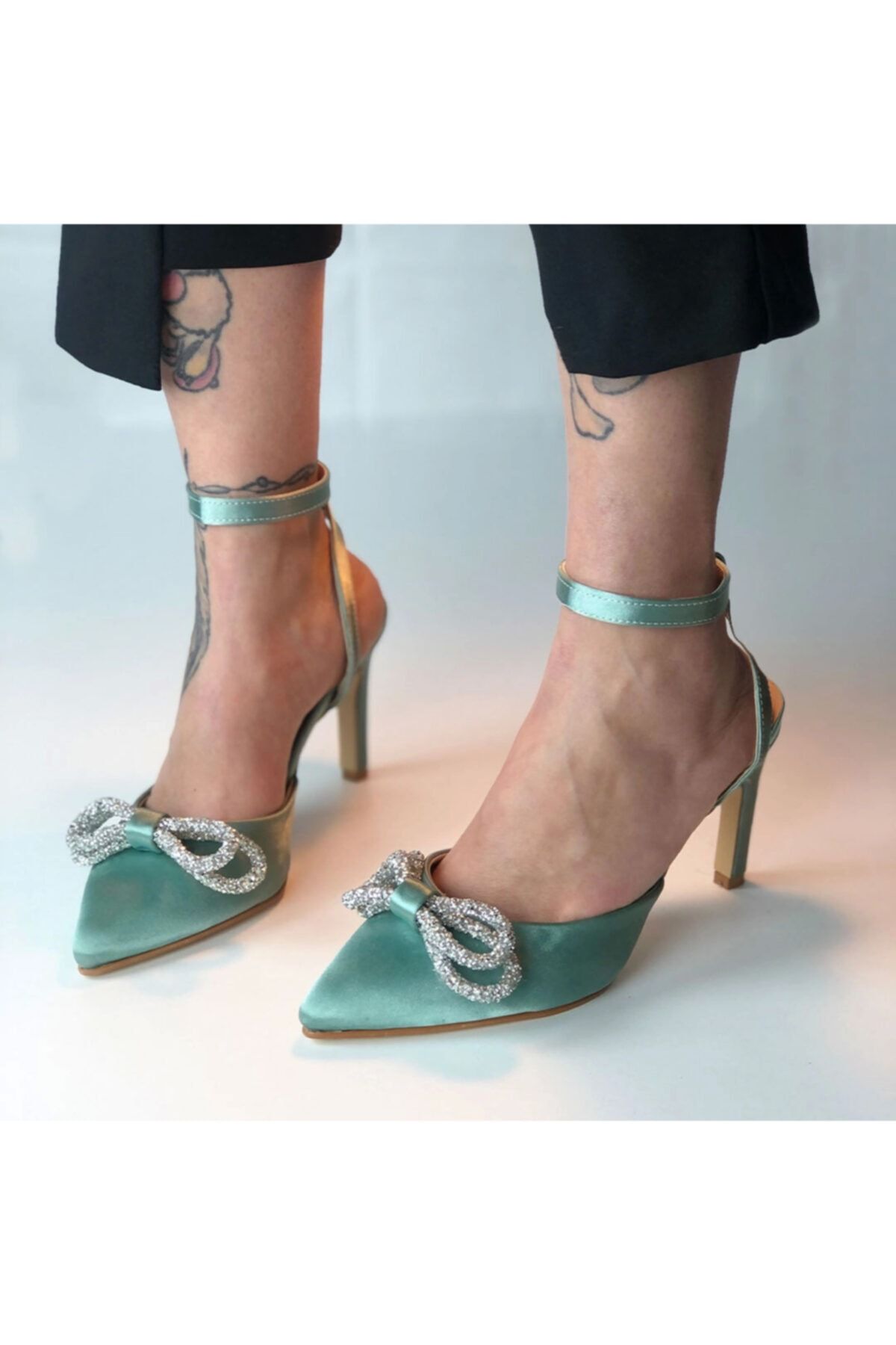 Pappuccino Stiletto Parlak Fiyonklu Mint Yeşili Jesy