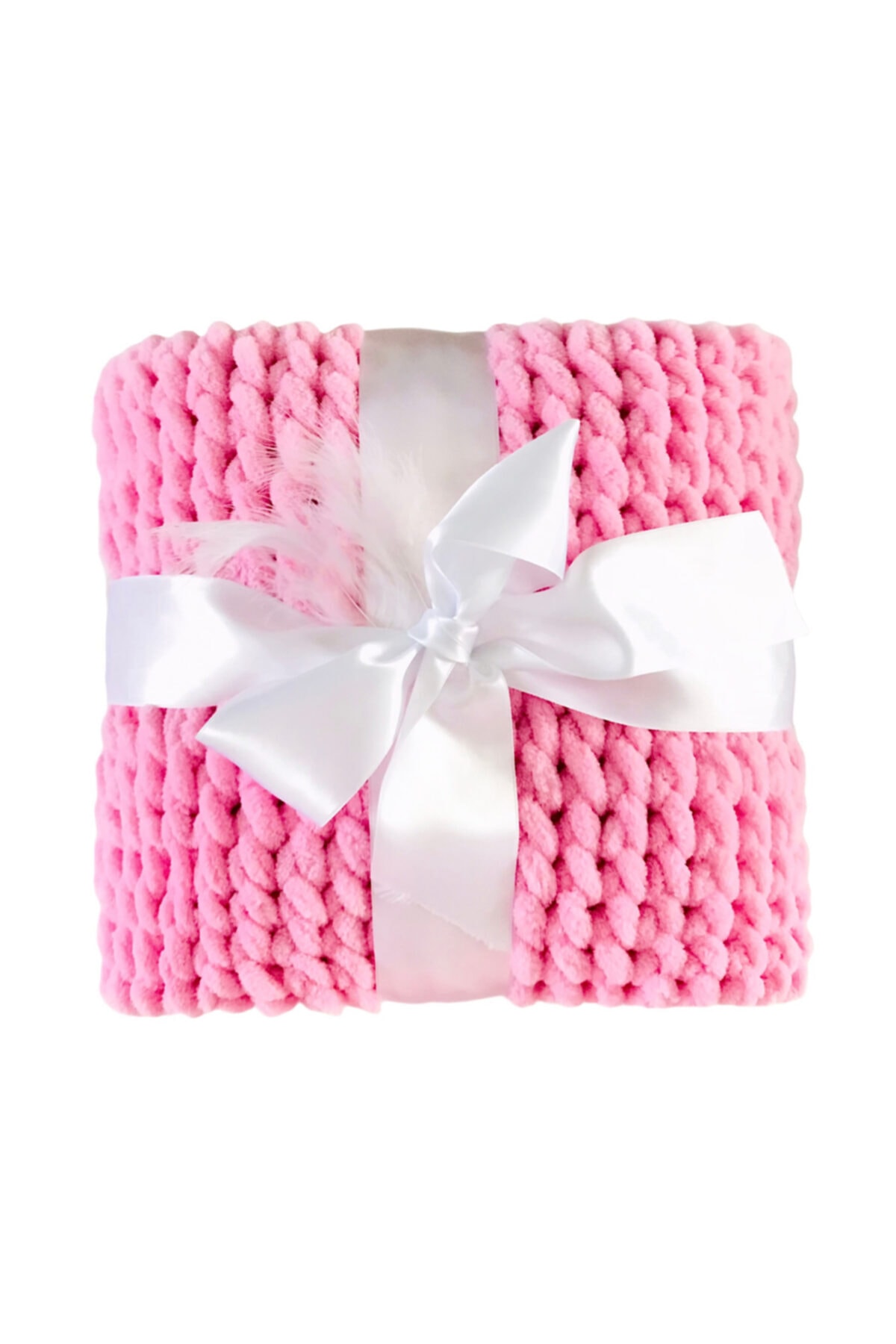 JUNİPERUS Çocuk Pembe Pufy El Örgüsü Battaniye