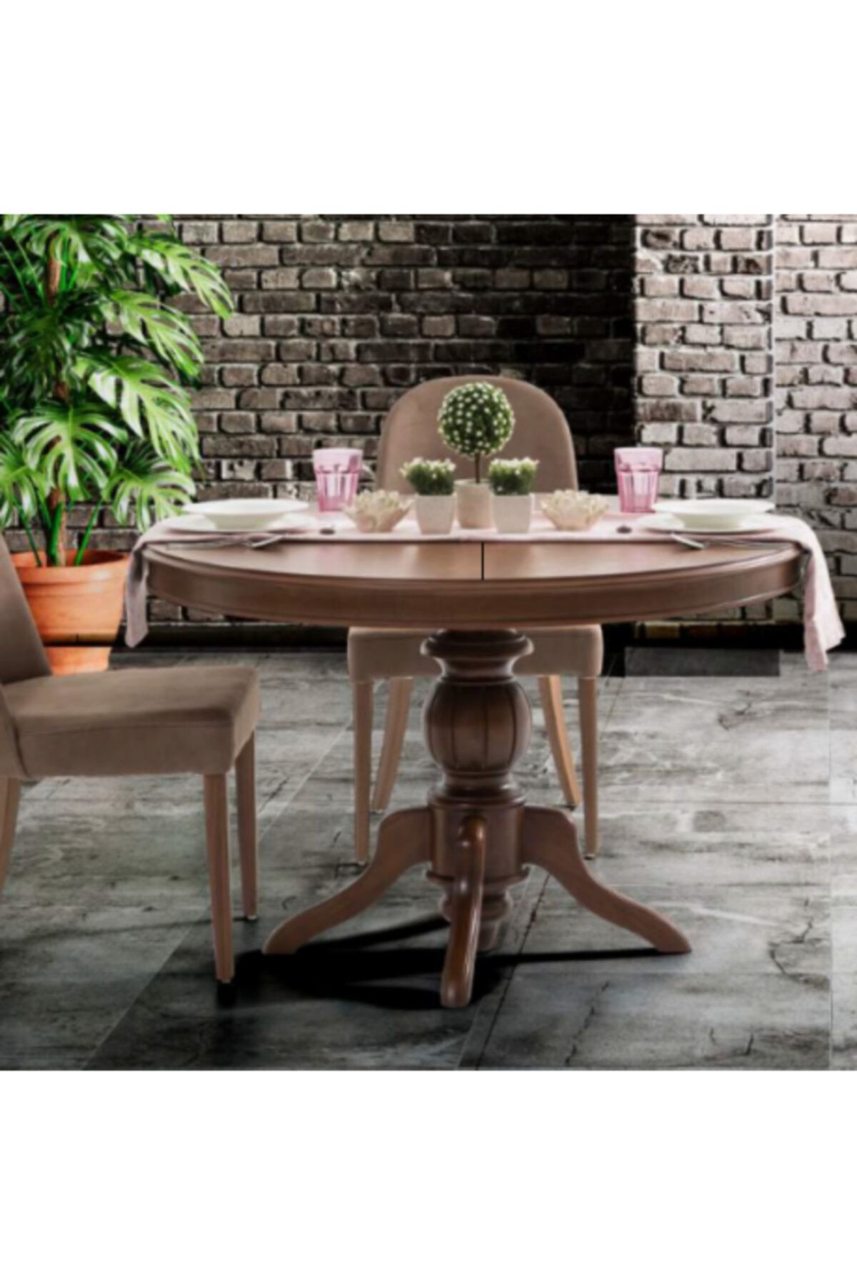 ROYS AHŞAP 100 Cm Masif Ceviz Yuvarlak Ilaveli Yemek Masası
