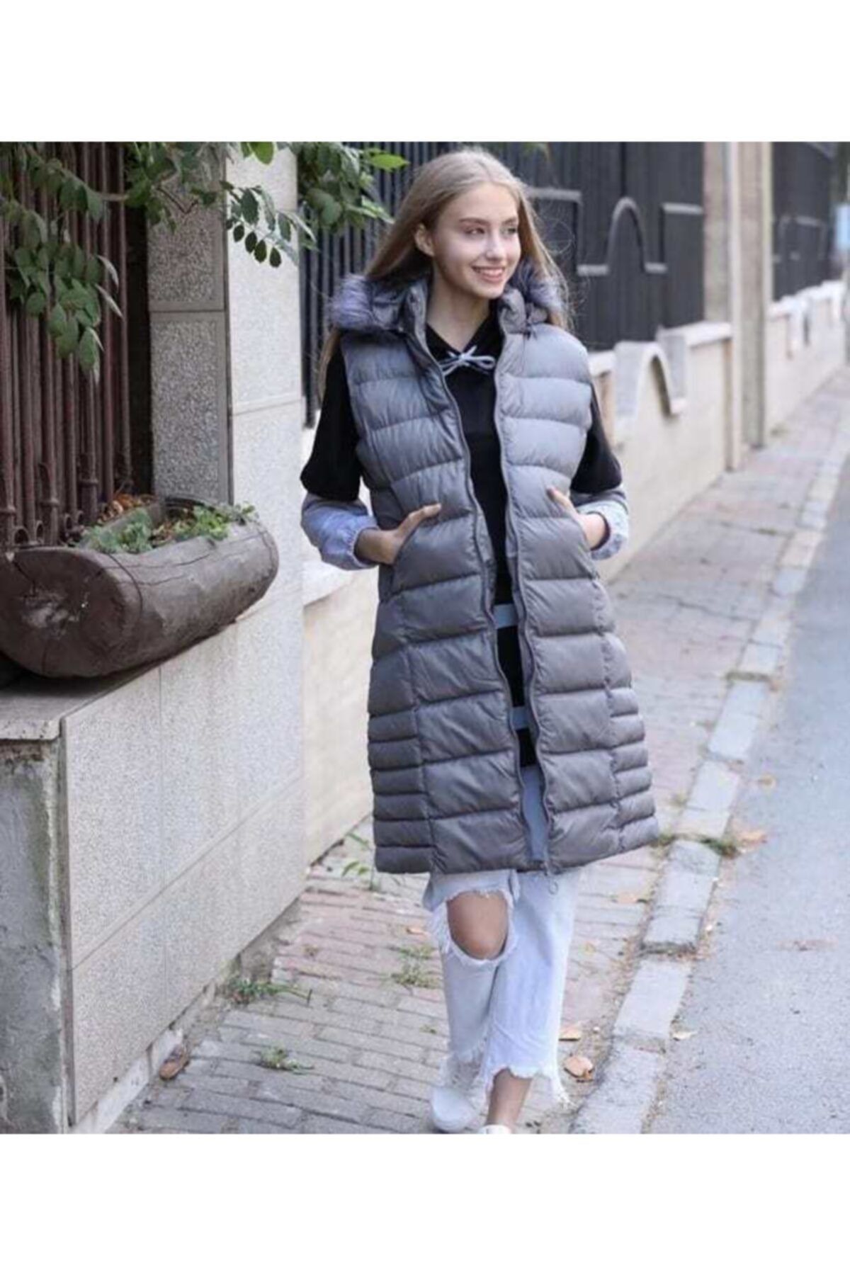 Berra Butik Gri Kadın Şişme Yelek