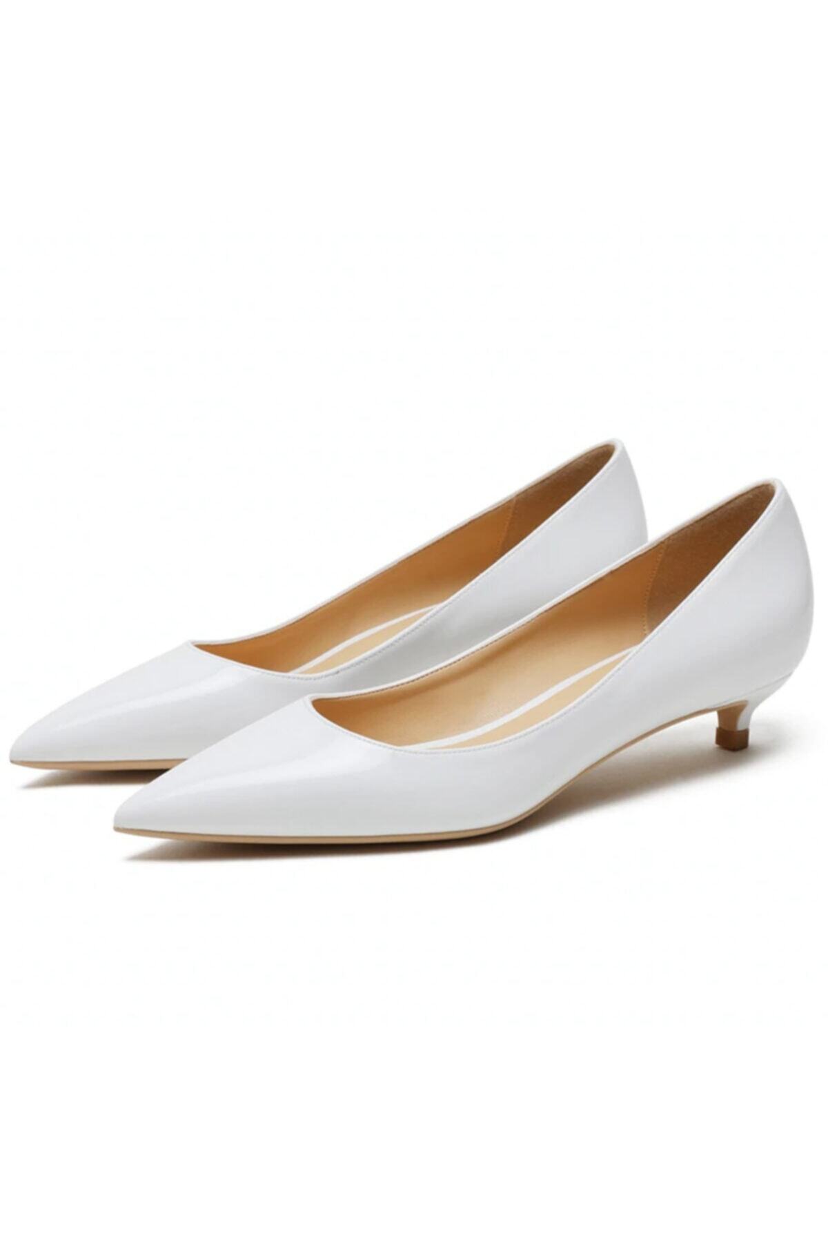 Picky Rose , Beyaz Rugan 3cm Topuk Stiletto