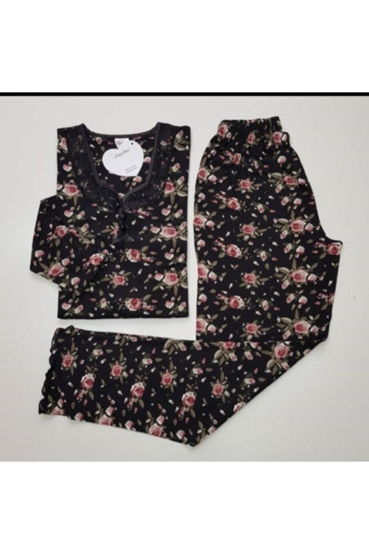 ANGELİNA Kadın Siyah Mevsimlik Ribana Pamuk Pijama Takımı