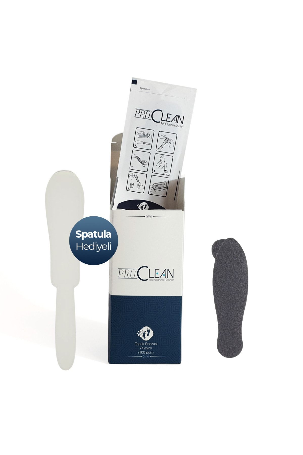ProClean Tek Kullanımlık Topuk Ponzası - Ponza Spatulası Hediyeli ( 100lü Paket )