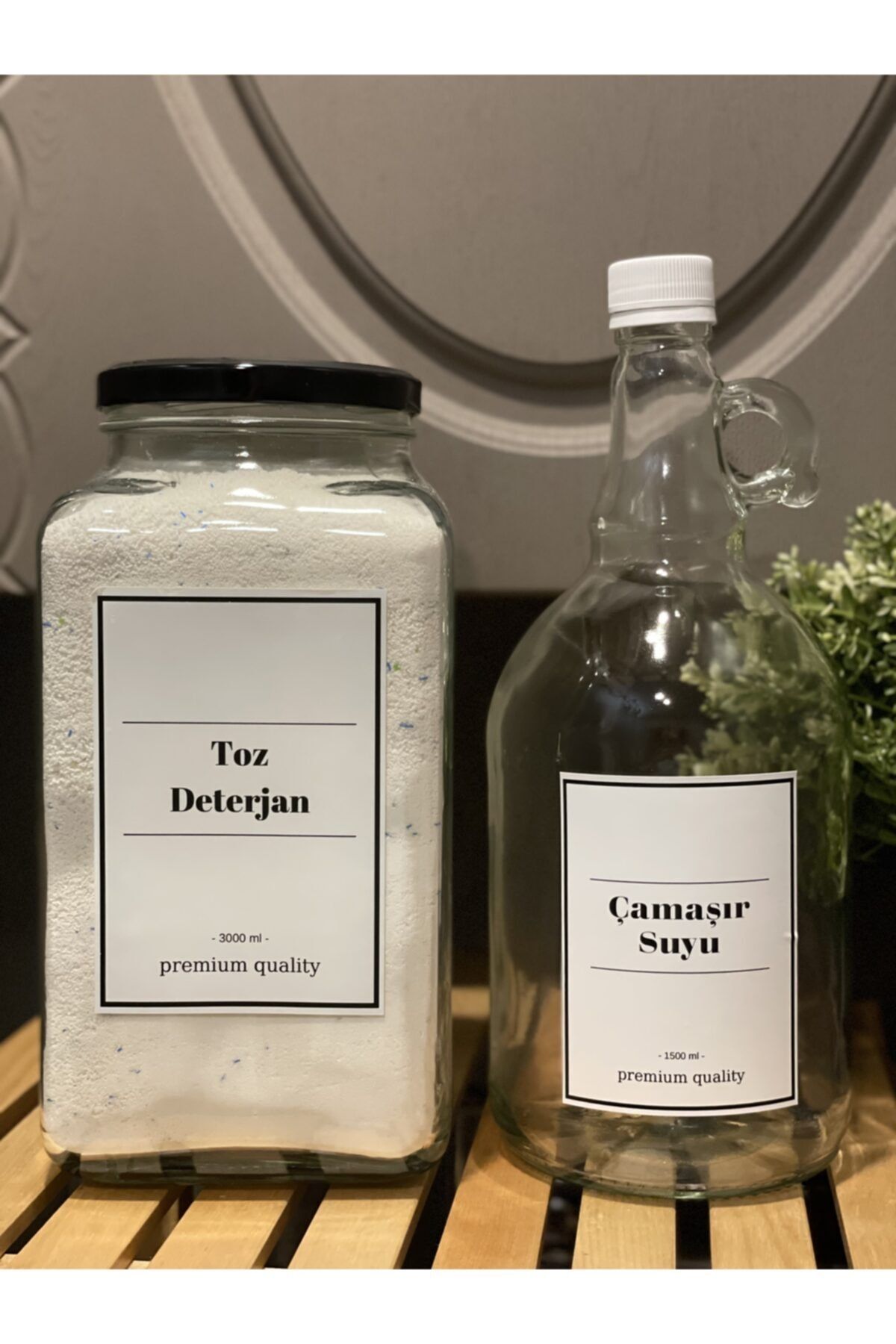 Lesia Home Ikili Set 3000 Ml Cam Deterjan Kavanozu Ve 1500 Ml Çamaşır Suyu Şişesi