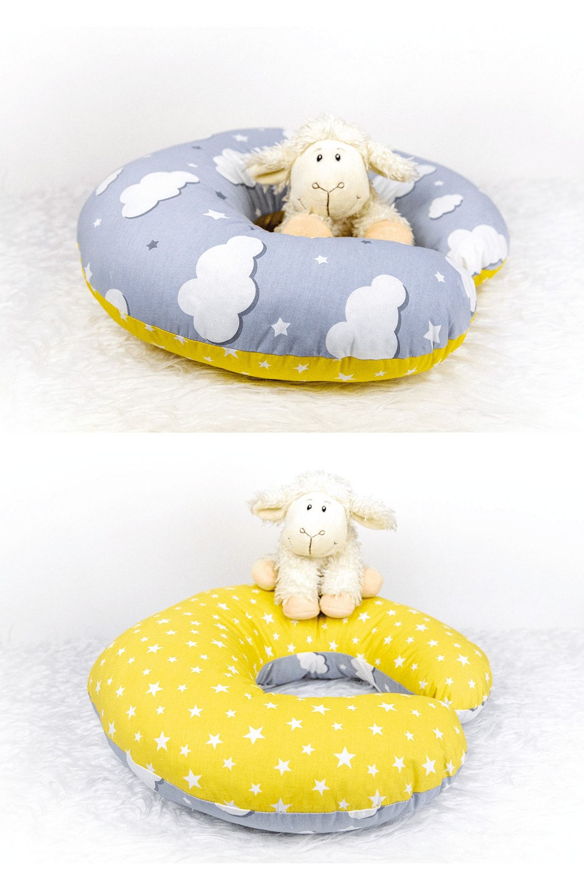 Babynest Emzirme Yastığı Ve Destek Minderi Gri Bulut Ve Sarı Küçük Yıldız