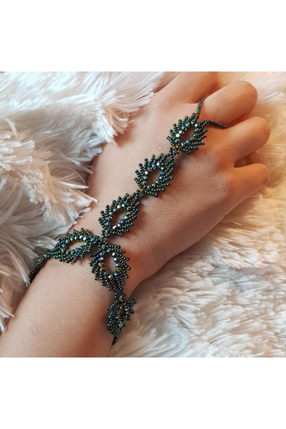 Handmade By HLY El Yapımı Antik Yeşil Kristal Taşlı Şahmeran