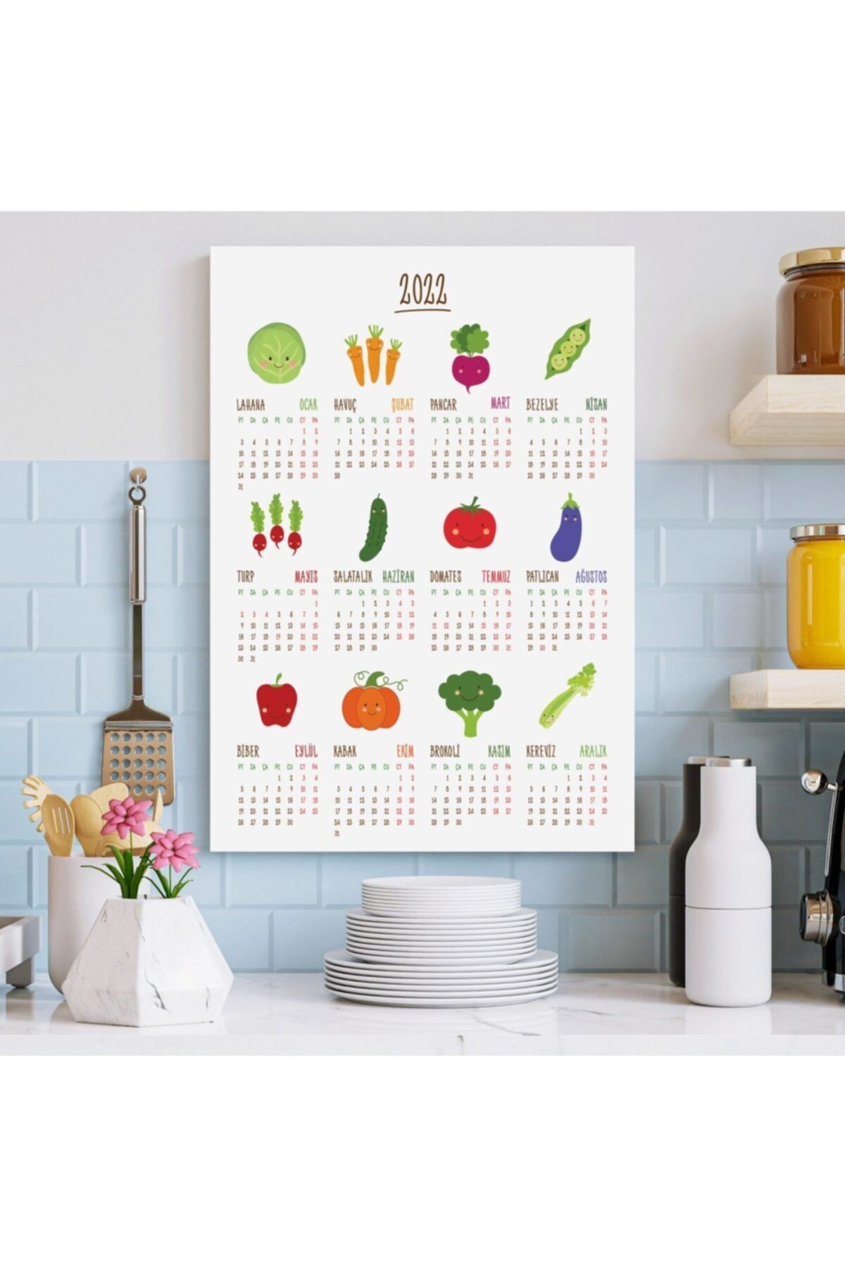 bi'aldım Mutfak Poster Takvim 35x50cm 2022 Sebzeli Vegan Duvar Takvimi